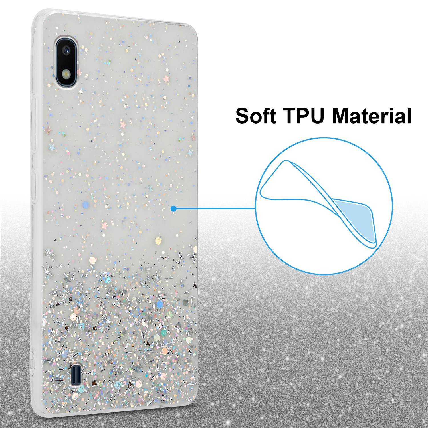 Cadorabo Hülle für Samsung Galaxy A10 / M10 Schutz Hülle in Transparent Handyhülle TPU Etui Glitter Cover Case Glitzer
