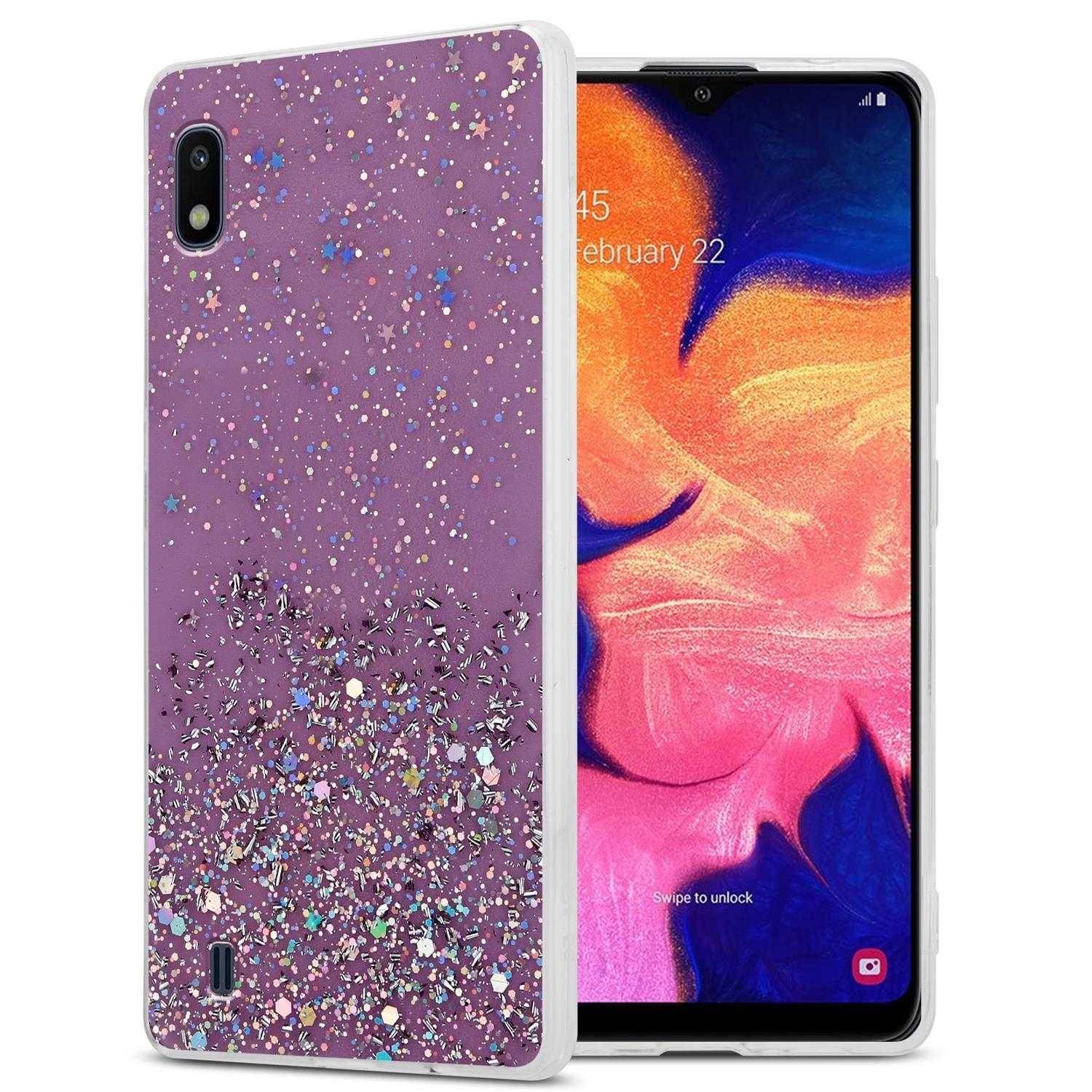 Cadorabo Hülle für Samsung Galaxy A10 / M10 Schutz Hülle in Lila Handyhülle TPU Etui Glitter Cover Case Glitzer