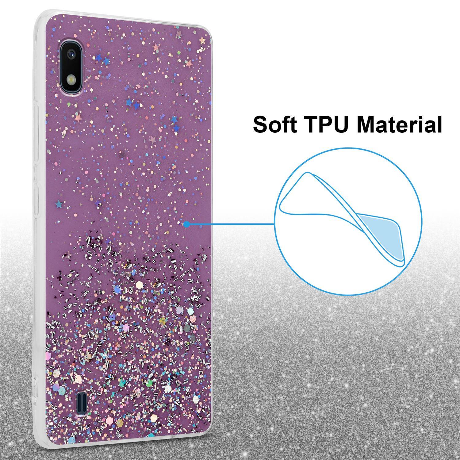 Cadorabo Hülle für Samsung Galaxy A10 / M10 Schutz Hülle in Lila Handyhülle TPU Etui Glitter Cover Case Glitzer