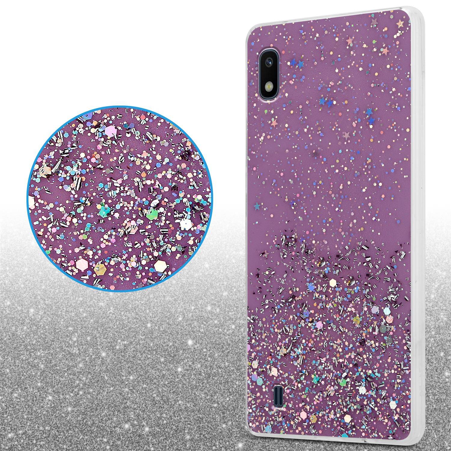 Cadorabo Hülle für Samsung Galaxy A10 / M10 Schutz Hülle in Lila Handyhülle TPU Etui Glitter Cover Case Glitzer