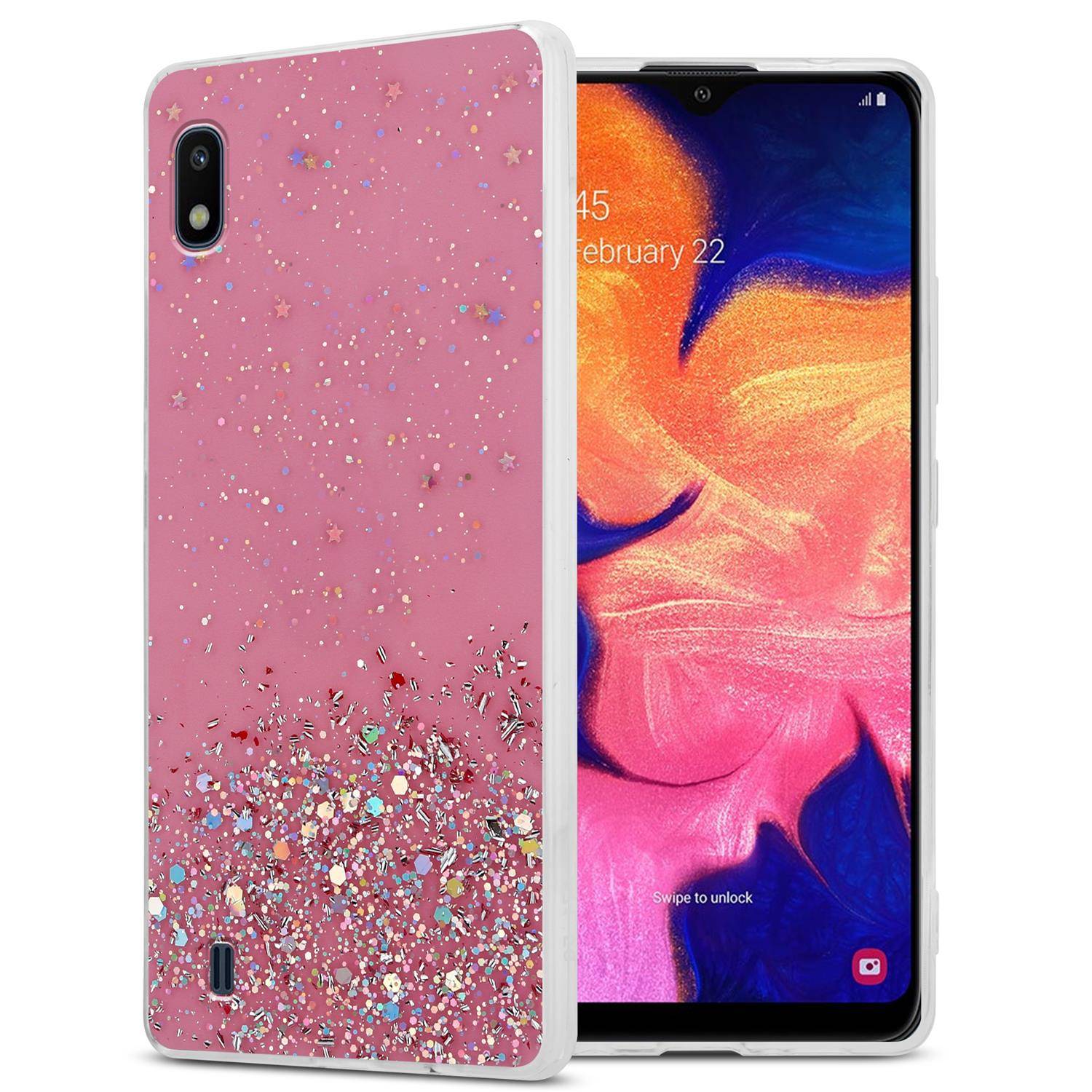 Cadorabo Hülle für Samsung Galaxy A10 / M10 Schutz Hülle in Rosa Handyhülle TPU Etui Glitter Cover Case Glitzer