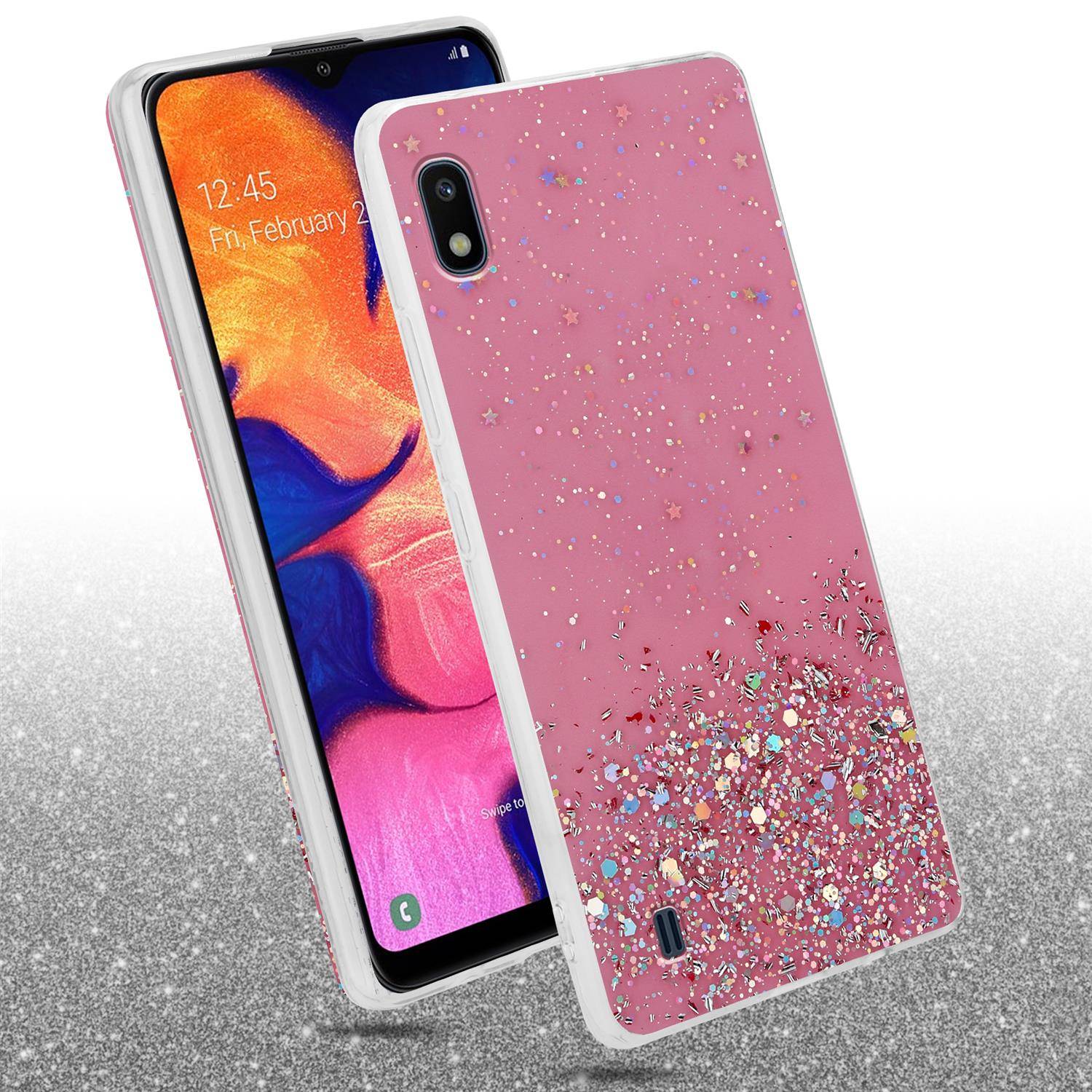 Cadorabo Hülle für Samsung Galaxy A10 / M10 Schutz Hülle in Rosa Handyhülle TPU Etui Glitter Cover Case Glitzer