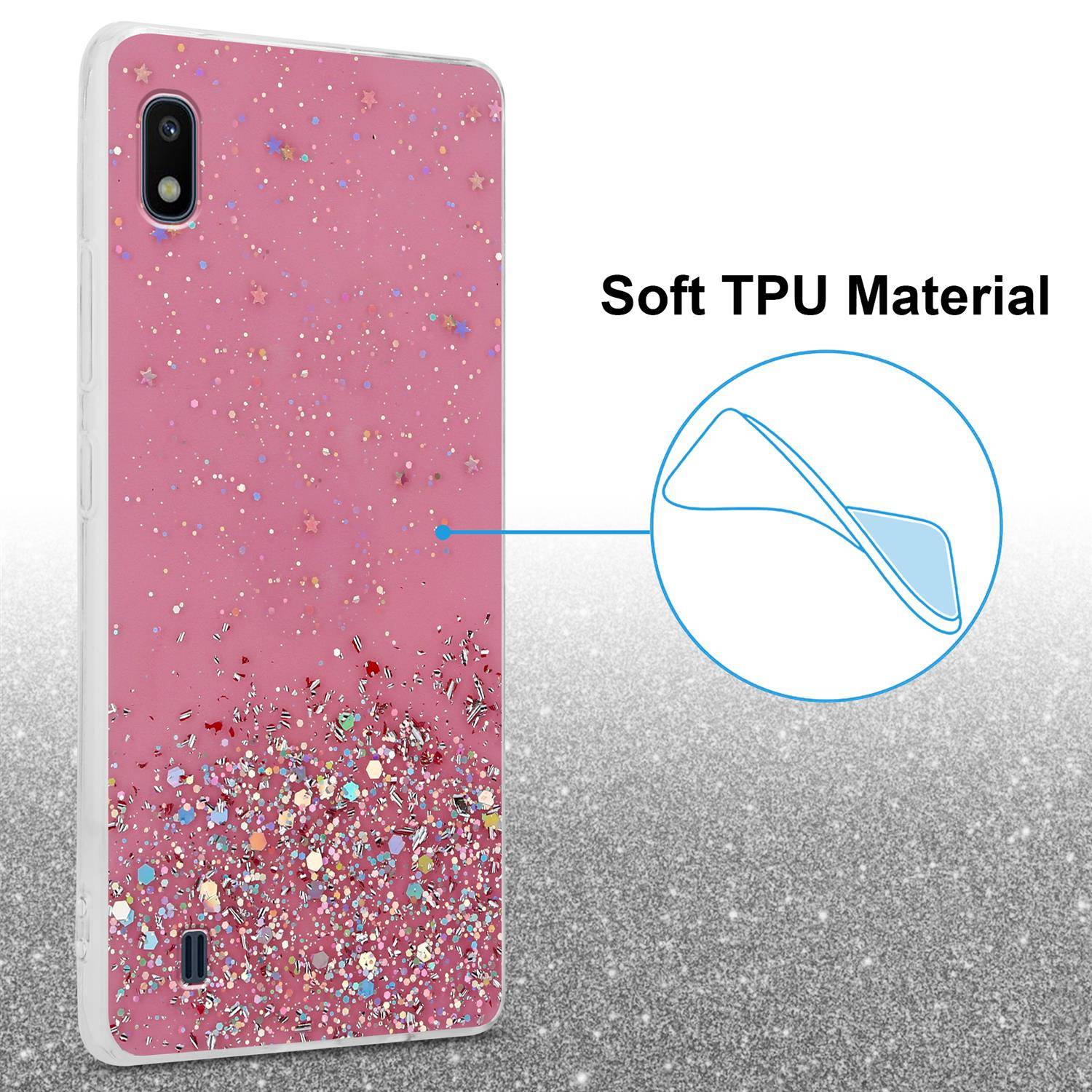 Cadorabo Hülle für Samsung Galaxy A10 / M10 Schutz Hülle in Rosa Handyhülle TPU Etui Glitter Cover Case Glitzer
