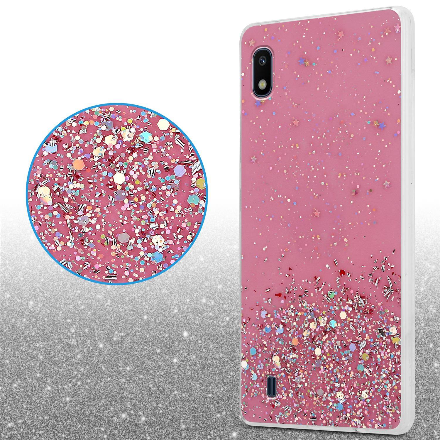 Cadorabo Hülle für Samsung Galaxy A10 / M10 Schutz Hülle in Rosa Handyhülle TPU Etui Glitter Cover Case Glitzer