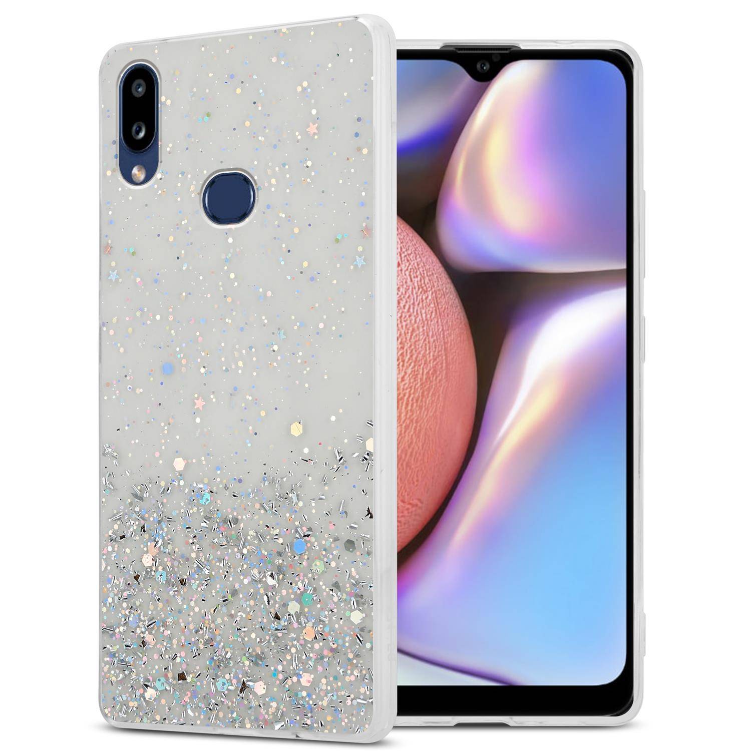 Cadorabo Hülle für Samsung Galaxy A10s / M01s Schutz Hülle in Transparent Handyhülle TPU Etui Glitter Cover Case Glitzer
