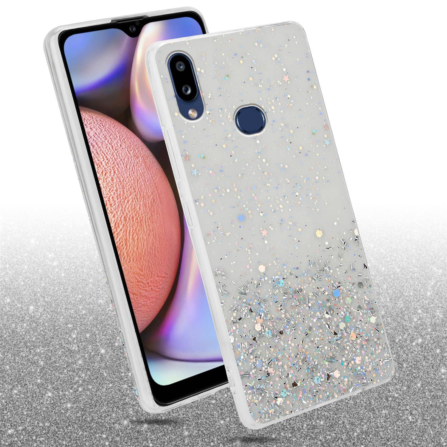 Cadorabo Hülle für Samsung Galaxy A10s / M01s Schutz Hülle in Transparent Handyhülle TPU Etui Glitter Cover Case Glitzer