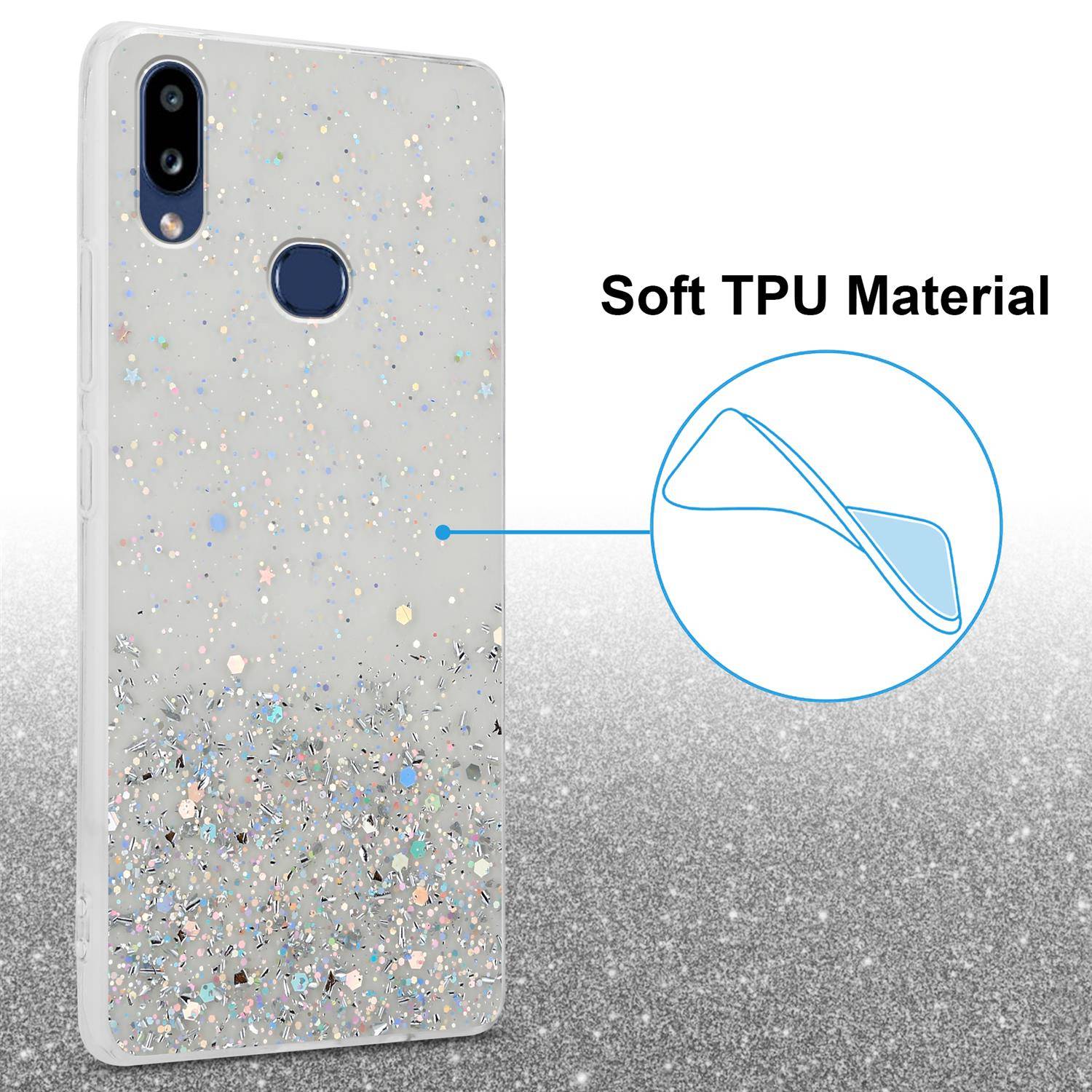 Cadorabo Hülle für Samsung Galaxy A10s / M01s Schutz Hülle in Transparent Handyhülle TPU Etui Glitter Cover Case Glitzer
