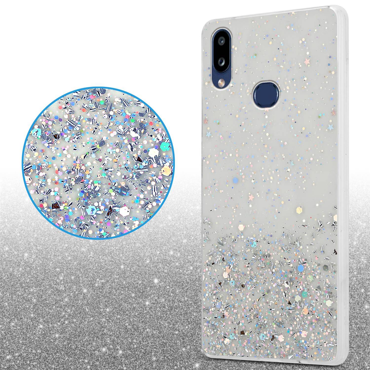 Cadorabo Hülle für Samsung Galaxy A10s / M01s Schutz Hülle in Transparent Handyhülle TPU Etui Glitter Cover Case Glitzer