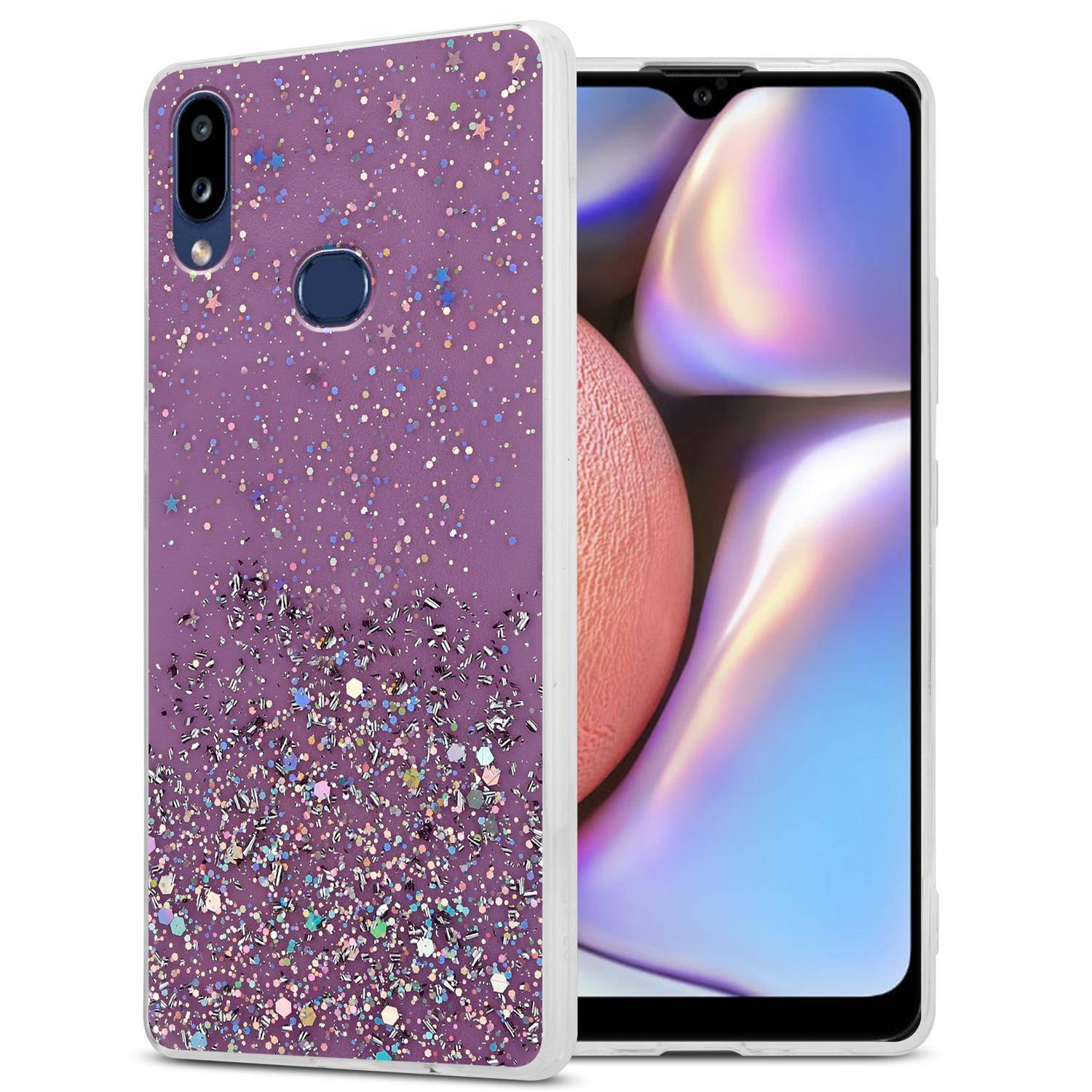 Cadorabo Hülle für Samsung Galaxy A10s / M01s Schutz Hülle in Lila Handyhülle TPU Etui Glitter Cover Case Glitzer
