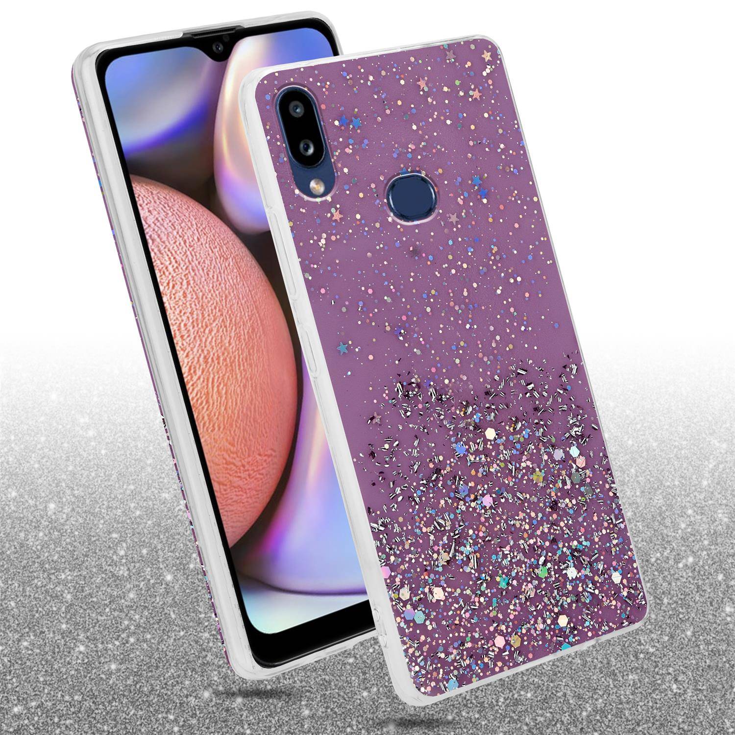 Cadorabo Hülle für Samsung Galaxy A10s / M01s Schutz Hülle in Lila Handyhülle TPU Etui Glitter Cover Case Glitzer