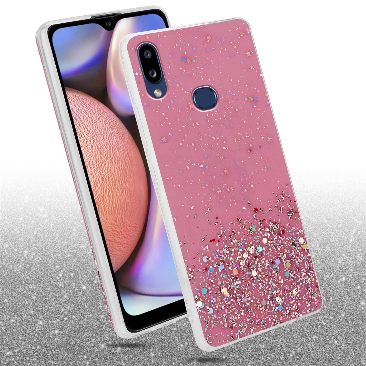 Cadorabo Hülle für Samsung Galaxy A10s / M01s Schutz Hülle in Rosa Handyhülle TPU Etui Glitter Cover Case Glitzer