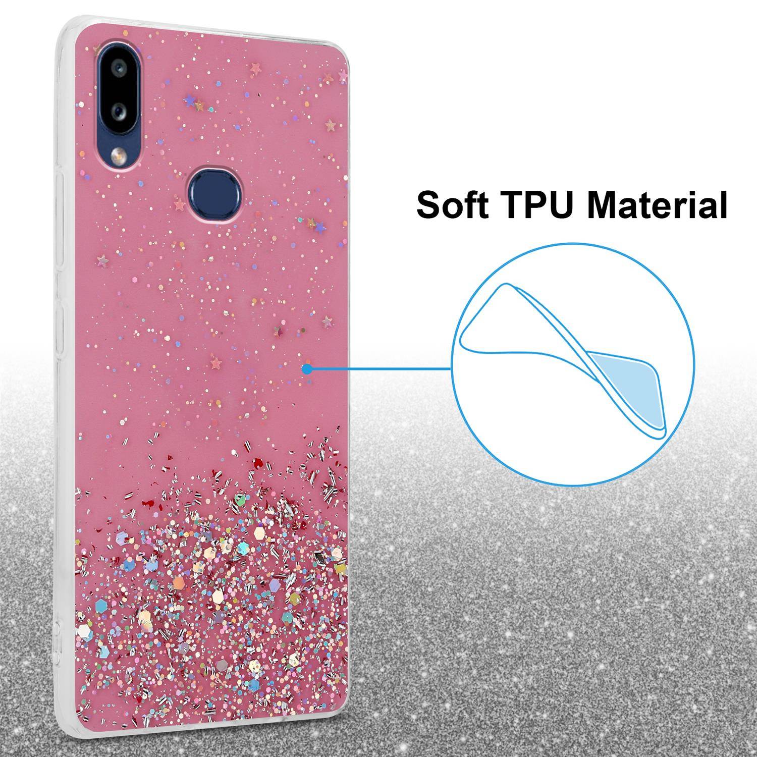 Cadorabo Hülle für Samsung Galaxy A10s / M01s Schutz Hülle in Rosa Handyhülle TPU Etui Glitter Cover Case Glitzer