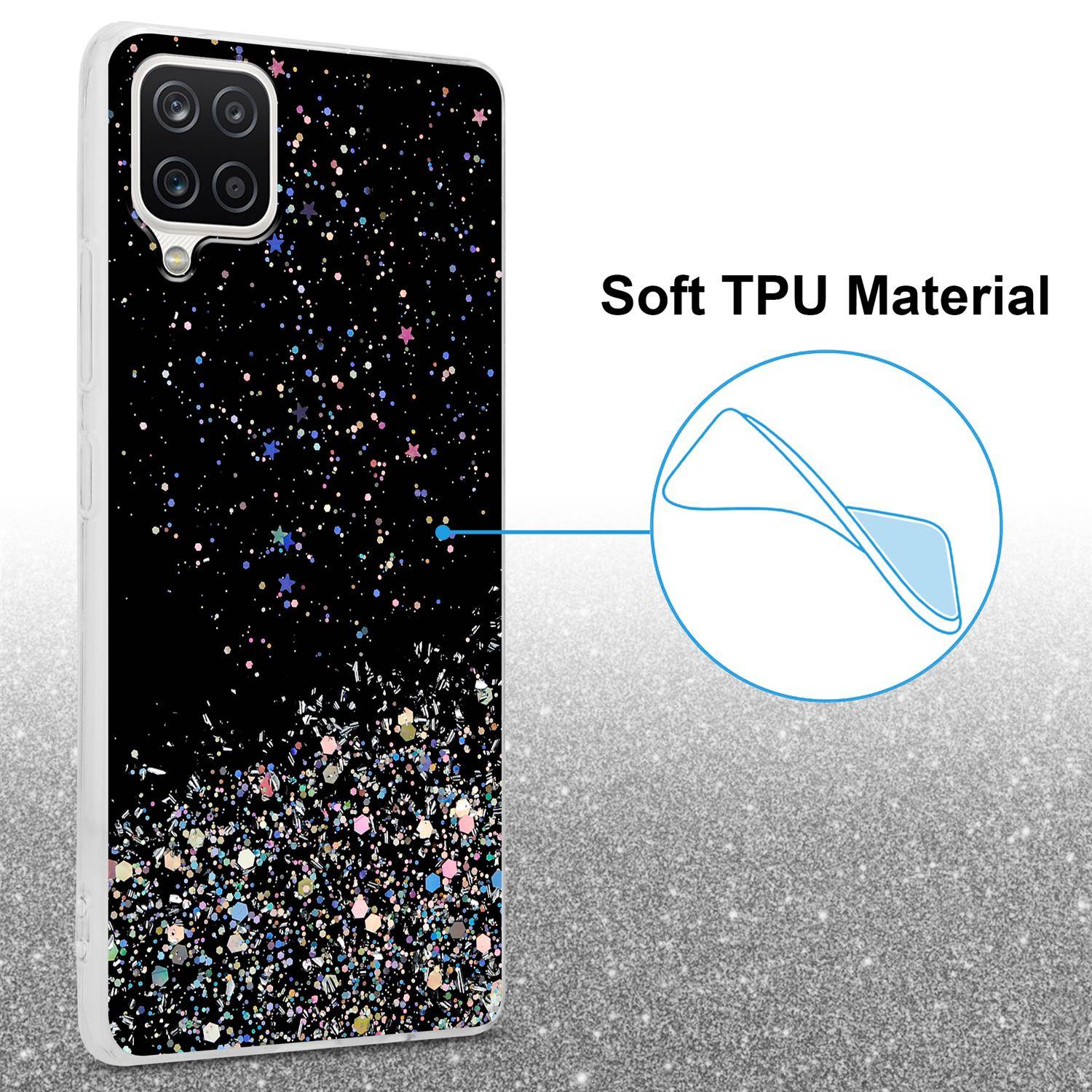 Cadorabo Hülle für Samsung Galaxy A12 / M12 Schutz Hülle in Schwarz Handyhülle TPU Etui Glitter Cover Case Glitzer