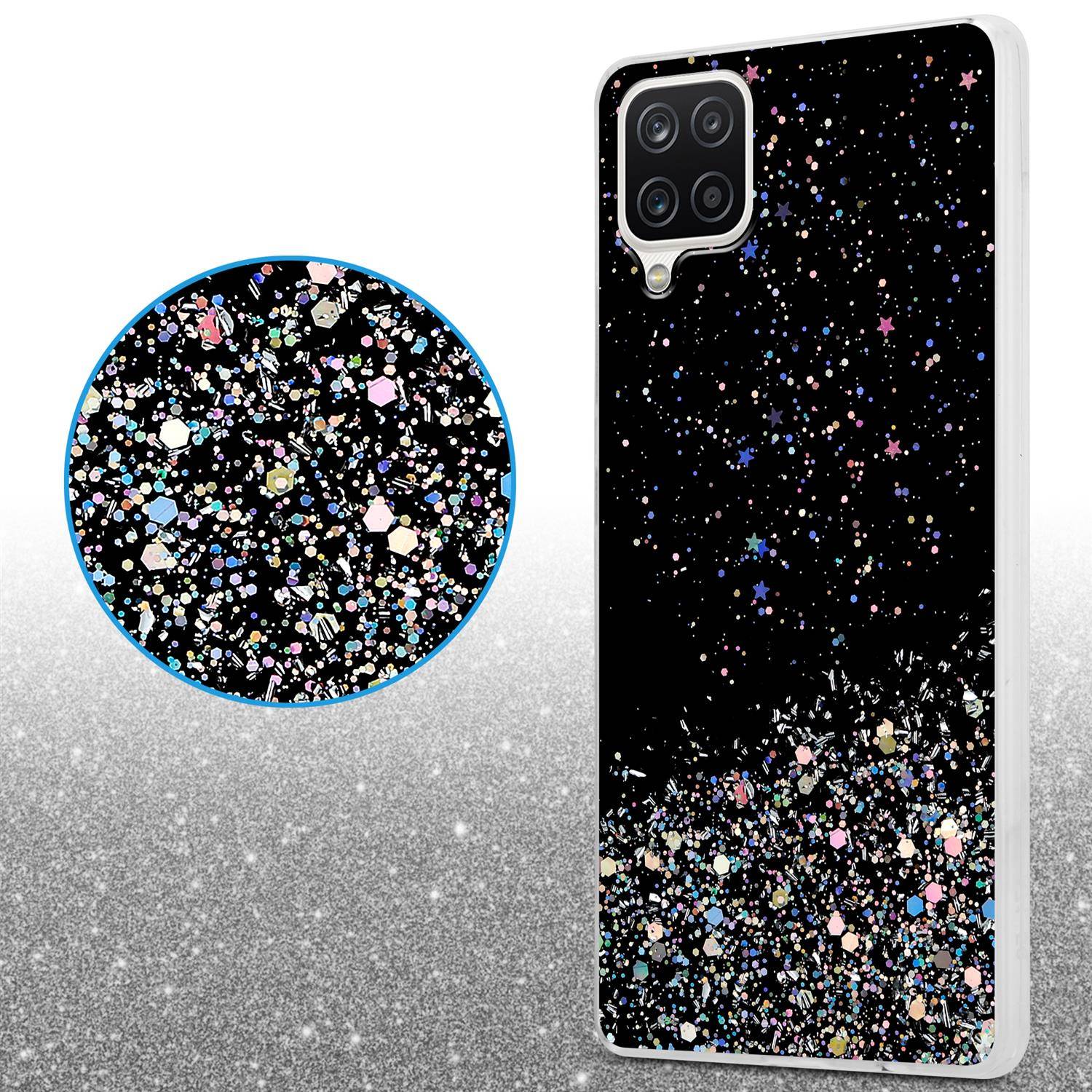 Cadorabo Hülle für Samsung Galaxy A12 / M12 Schutz Hülle in Schwarz Handyhülle TPU Etui Glitter Cover Case Glitzer