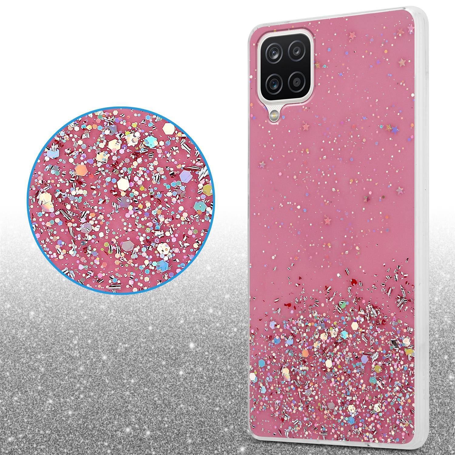 Cadorabo Hülle für Samsung Galaxy A12 / M12 Schutz Hülle in Rosa Handyhülle TPU Etui Glitter Cover Case Glitzer