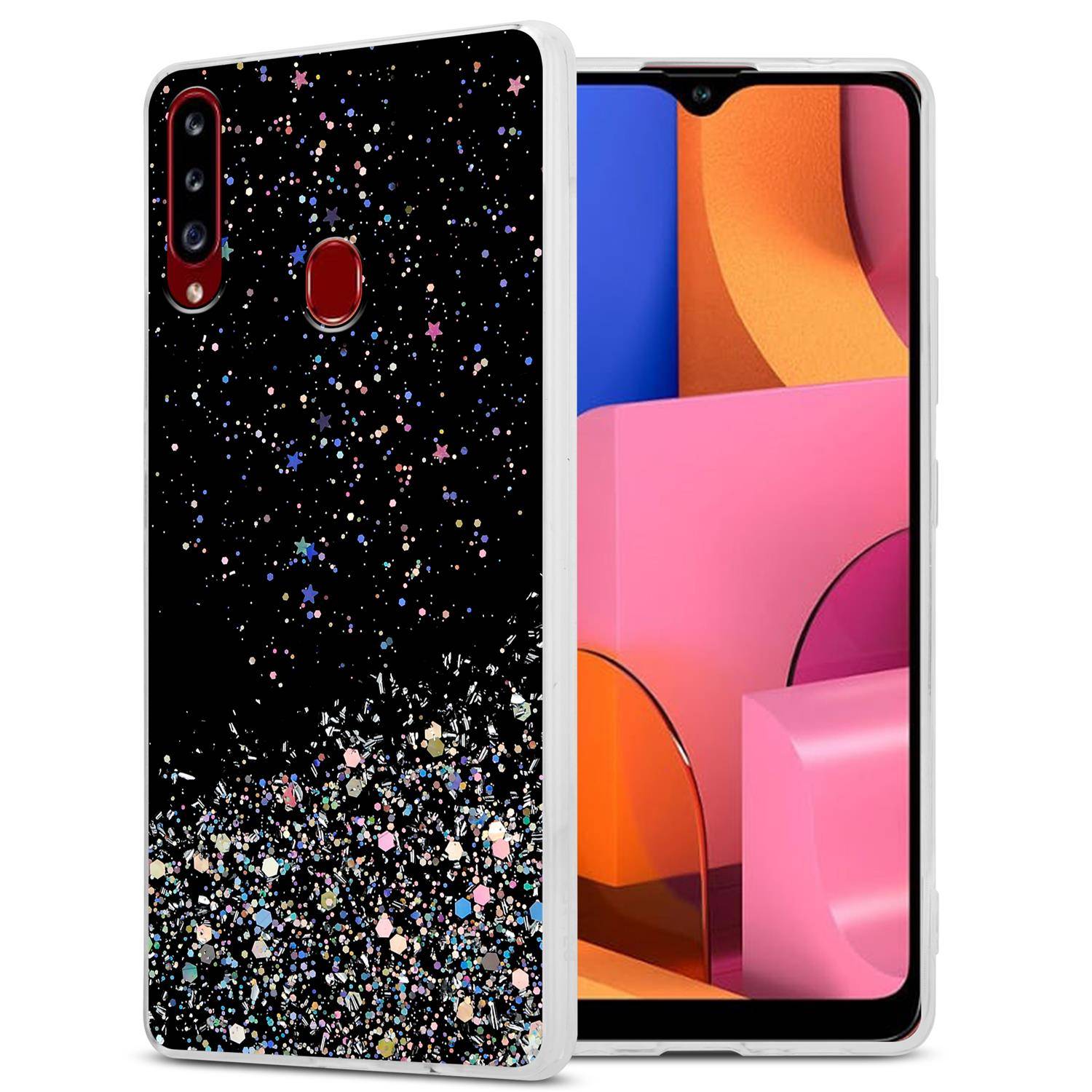 Cadorabo Hülle für Samsung Galaxy A20s Schutz Hülle in Schwarz Handyhülle TPU Etui Glitter Cover Case Glitzer