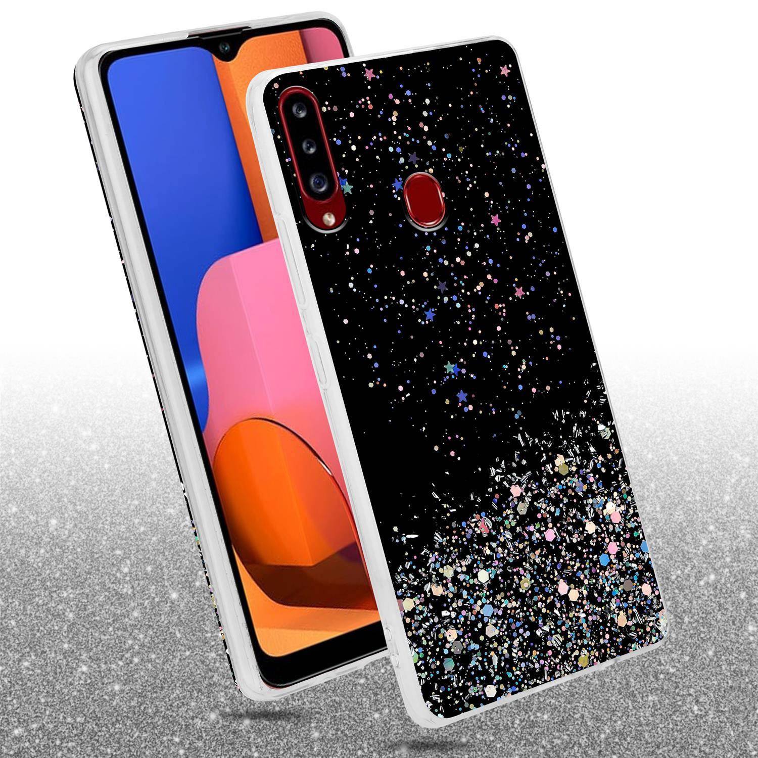 Cadorabo Hülle für Samsung Galaxy A20s Schutz Hülle in Schwarz Handyhülle TPU Etui Glitter Cover Case Glitzer