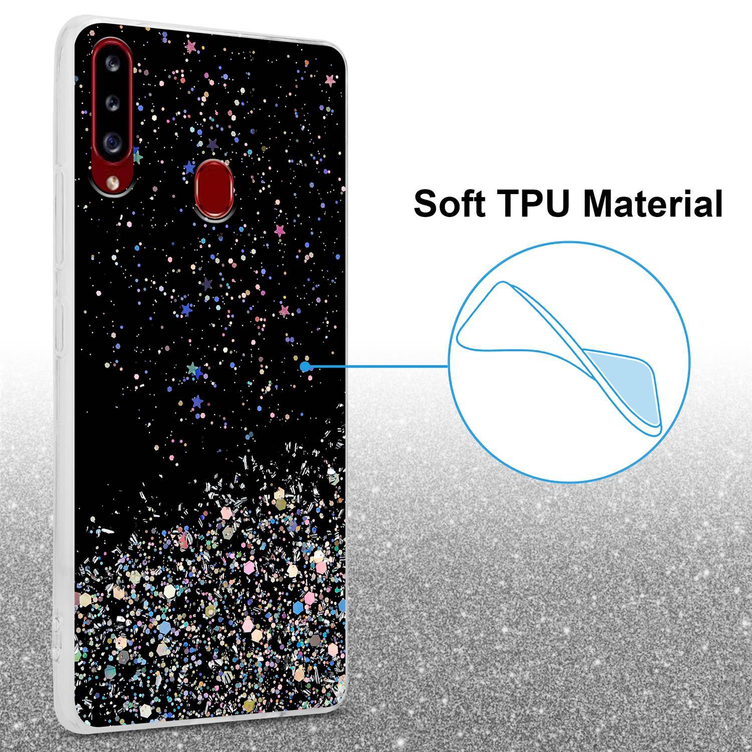 Cadorabo Hülle für Samsung Galaxy A20s Schutz Hülle in Schwarz Handyhülle TPU Etui Glitter Cover Case Glitzer