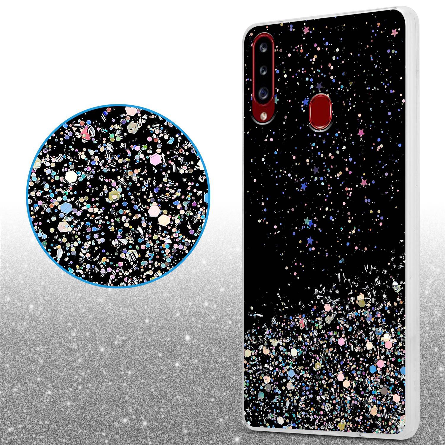 Cadorabo Hülle für Samsung Galaxy A20s Schutz Hülle in Schwarz Handyhülle TPU Etui Glitter Cover Case Glitzer