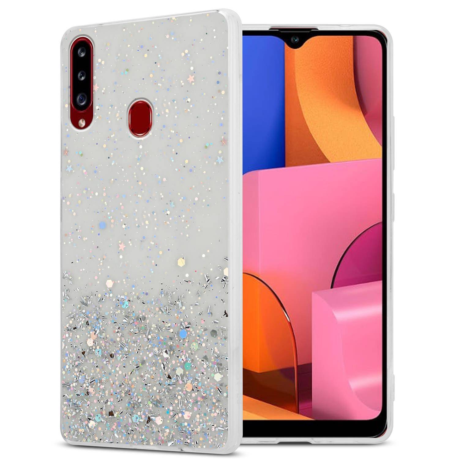 Cadorabo Hülle für Samsung Galaxy A20s Schutz Hülle in Transparent Handyhülle TPU Etui Glitter Cover Case Glitzer