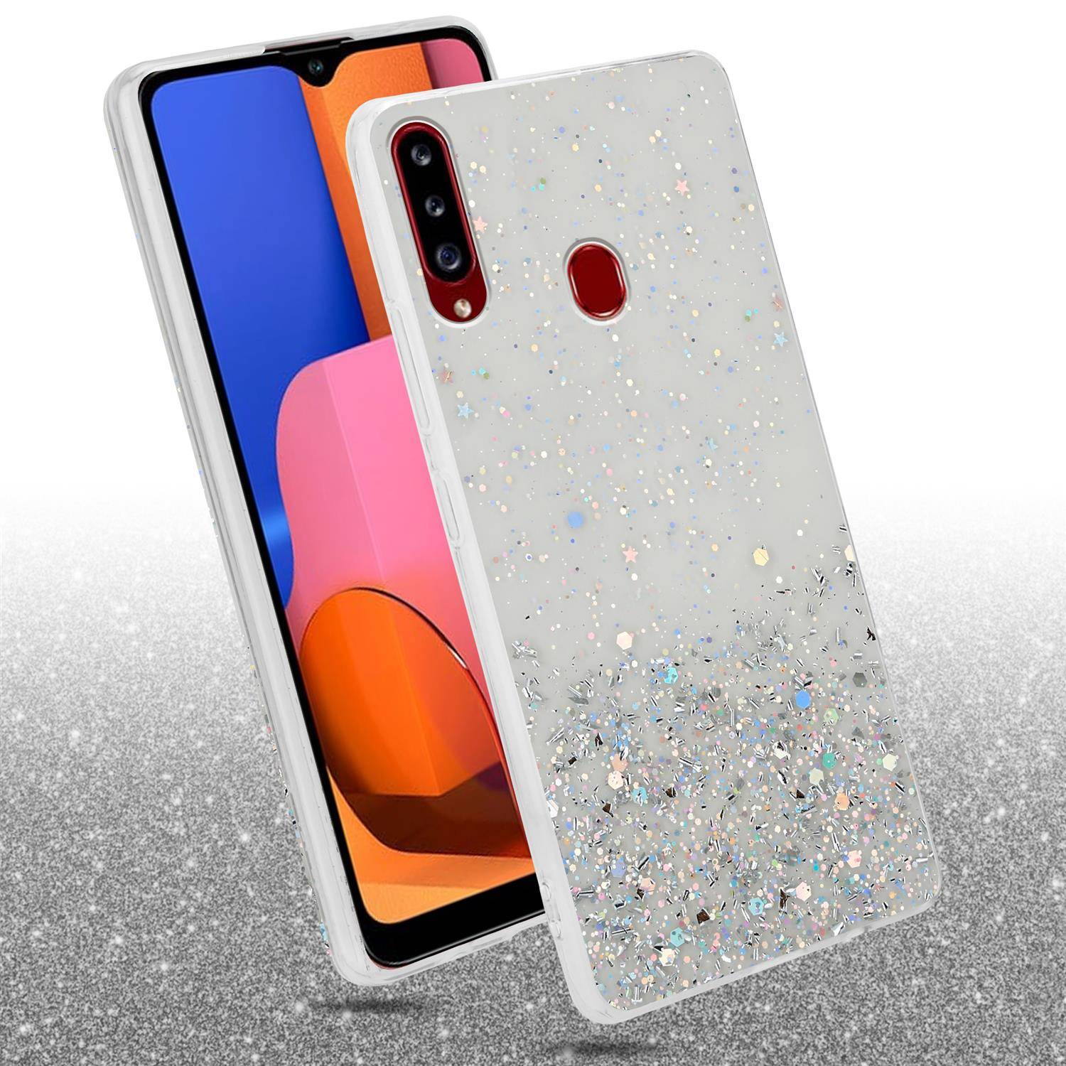 Cadorabo Hülle für Samsung Galaxy A20s Schutz Hülle in Transparent Handyhülle TPU Etui Glitter Cover Case Glitzer