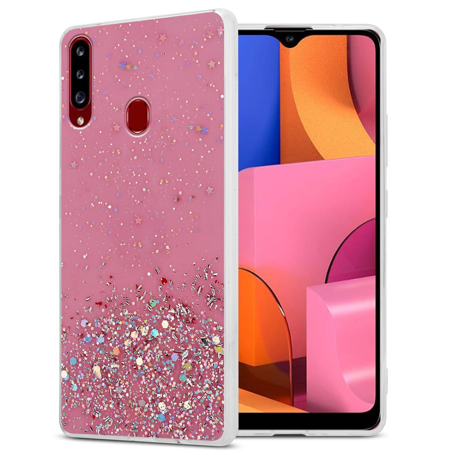 Cadorabo Hülle für Samsung Galaxy A20s Schutz Hülle in Rosa Handyhülle TPU Etui Glitter Cover Case Glitzer
