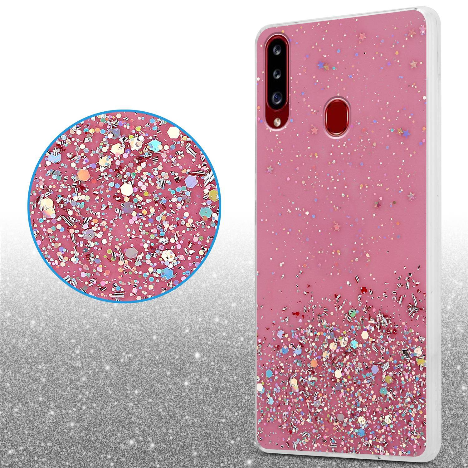 Cadorabo Hülle für Samsung Galaxy A20s Schutz Hülle in Rosa Handyhülle TPU Etui Glitter Cover Case Glitzer