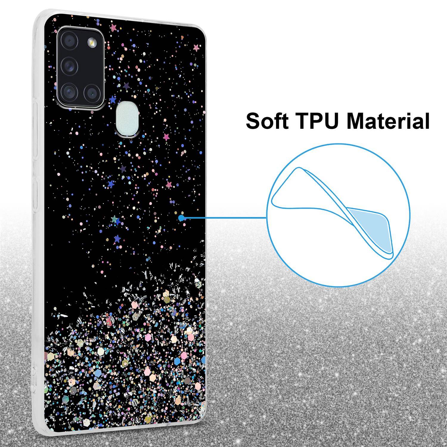 Cadorabo Hülle für Samsung Galaxy A21s Schutz Hülle in Schwarz Handyhülle TPU Etui Glitter Cover Case Glitzer
