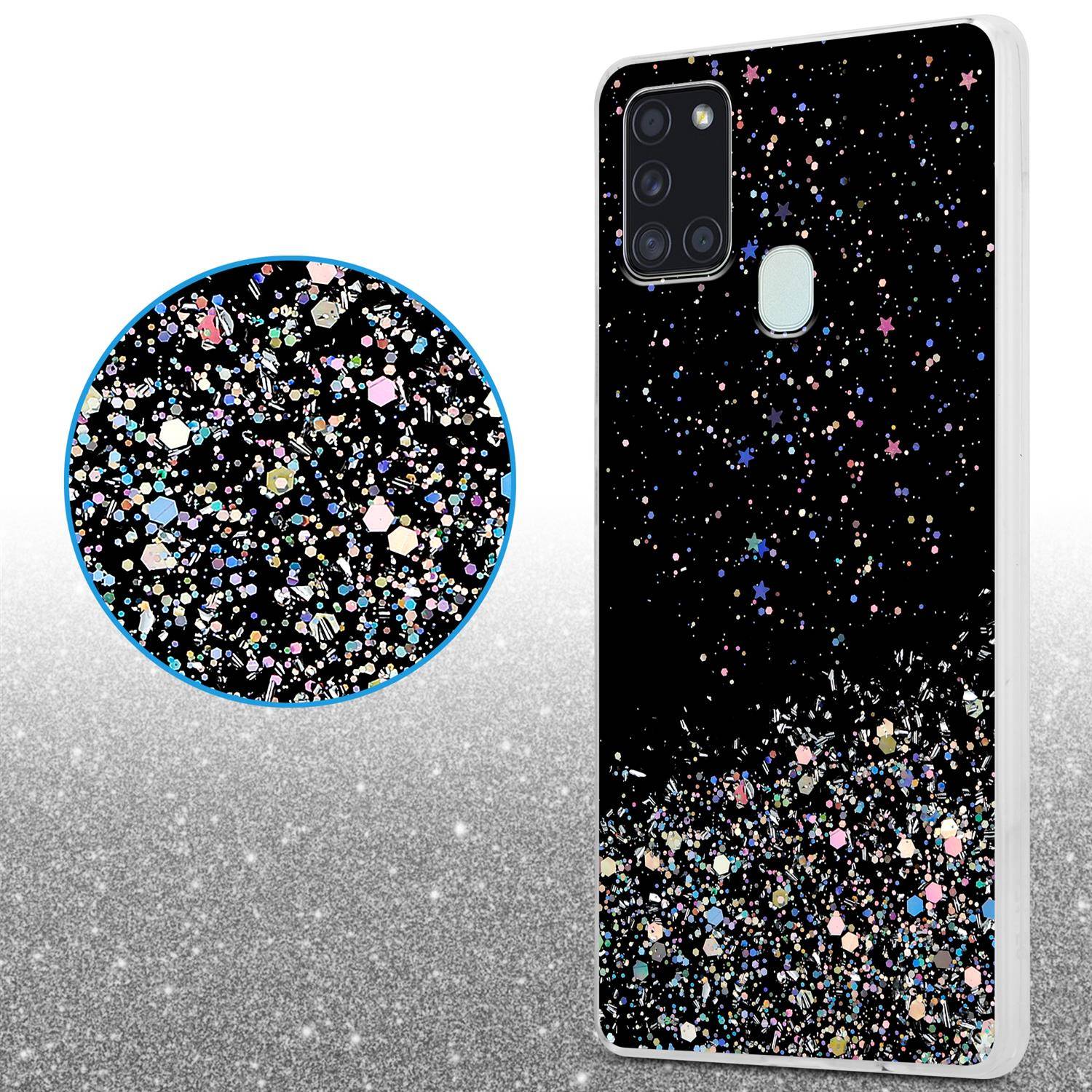 Cadorabo Hülle für Samsung Galaxy A21s Schutz Hülle in Schwarz Handyhülle TPU Etui Glitter Cover Case Glitzer