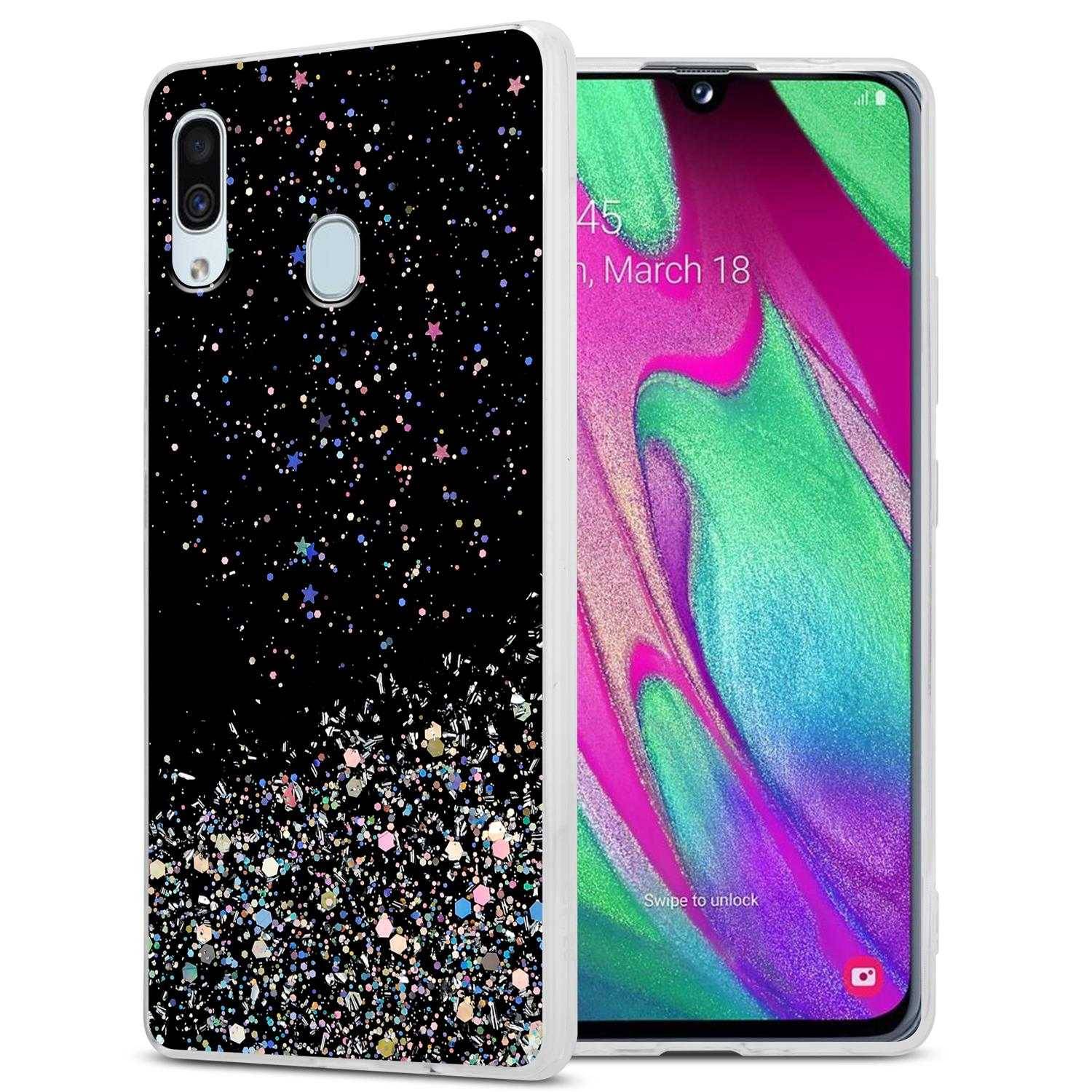 Cadorabo Hülle für Samsung Galaxy A40 Schutz Hülle in Schwarz Handyhülle TPU Etui Glitter Cover Case Glitzer
