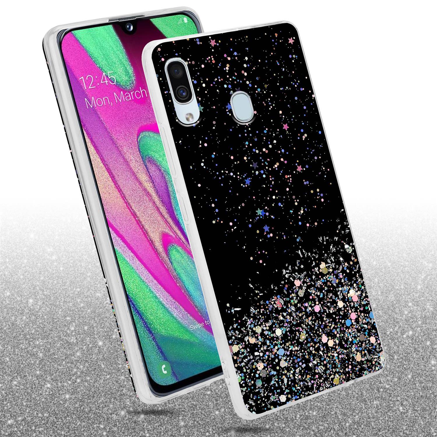 Cadorabo Hülle für Samsung Galaxy A40 Schutz Hülle in Schwarz Handyhülle TPU Etui Glitter Cover Case Glitzer