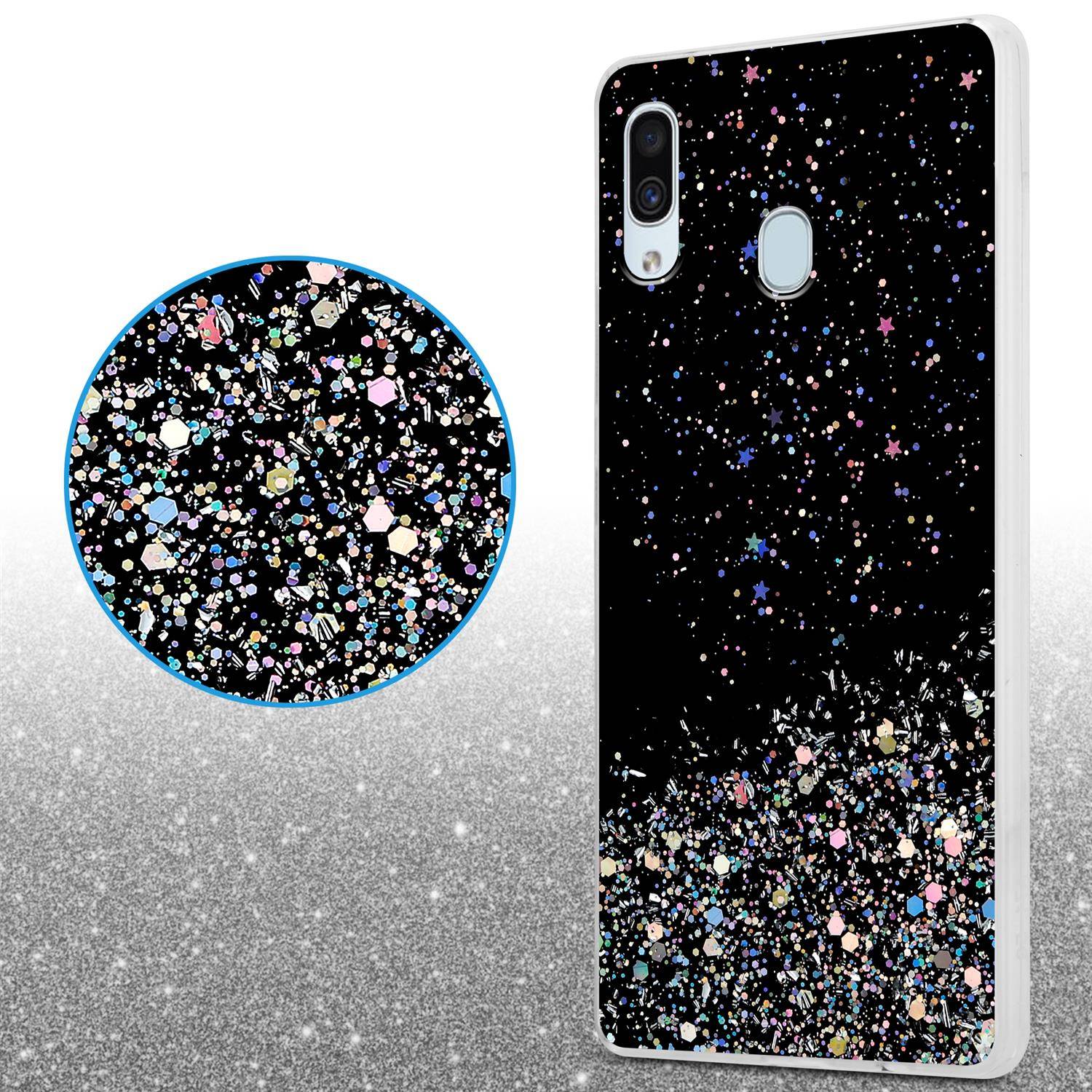 Cadorabo Hülle für Samsung Galaxy A40 Schutz Hülle in Schwarz Handyhülle TPU Etui Glitter Cover Case Glitzer