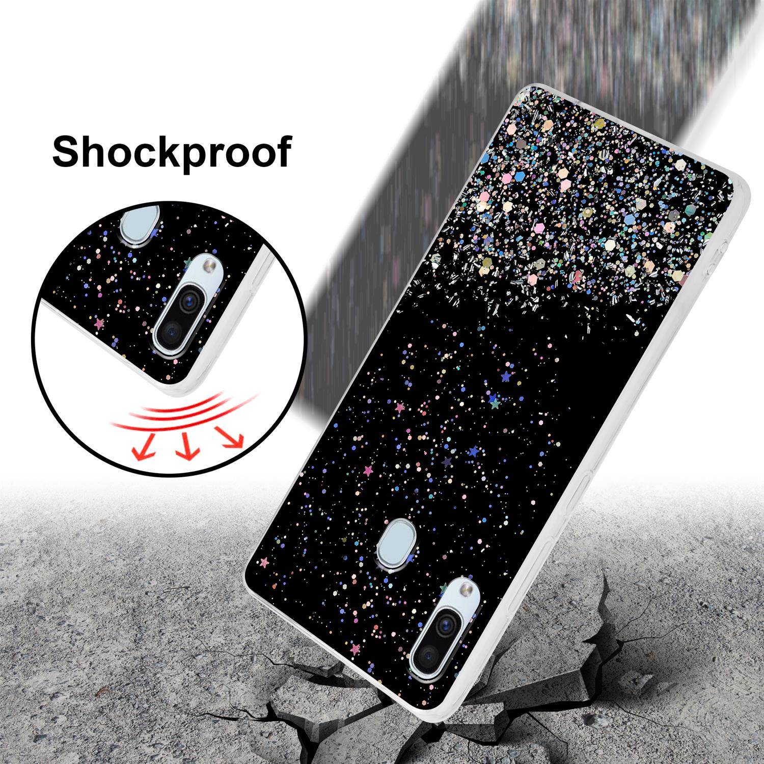 Cadorabo Hülle für Samsung Galaxy A40 Schutz Hülle in Schwarz Handyhülle TPU Etui Glitter Cover Case Glitzer