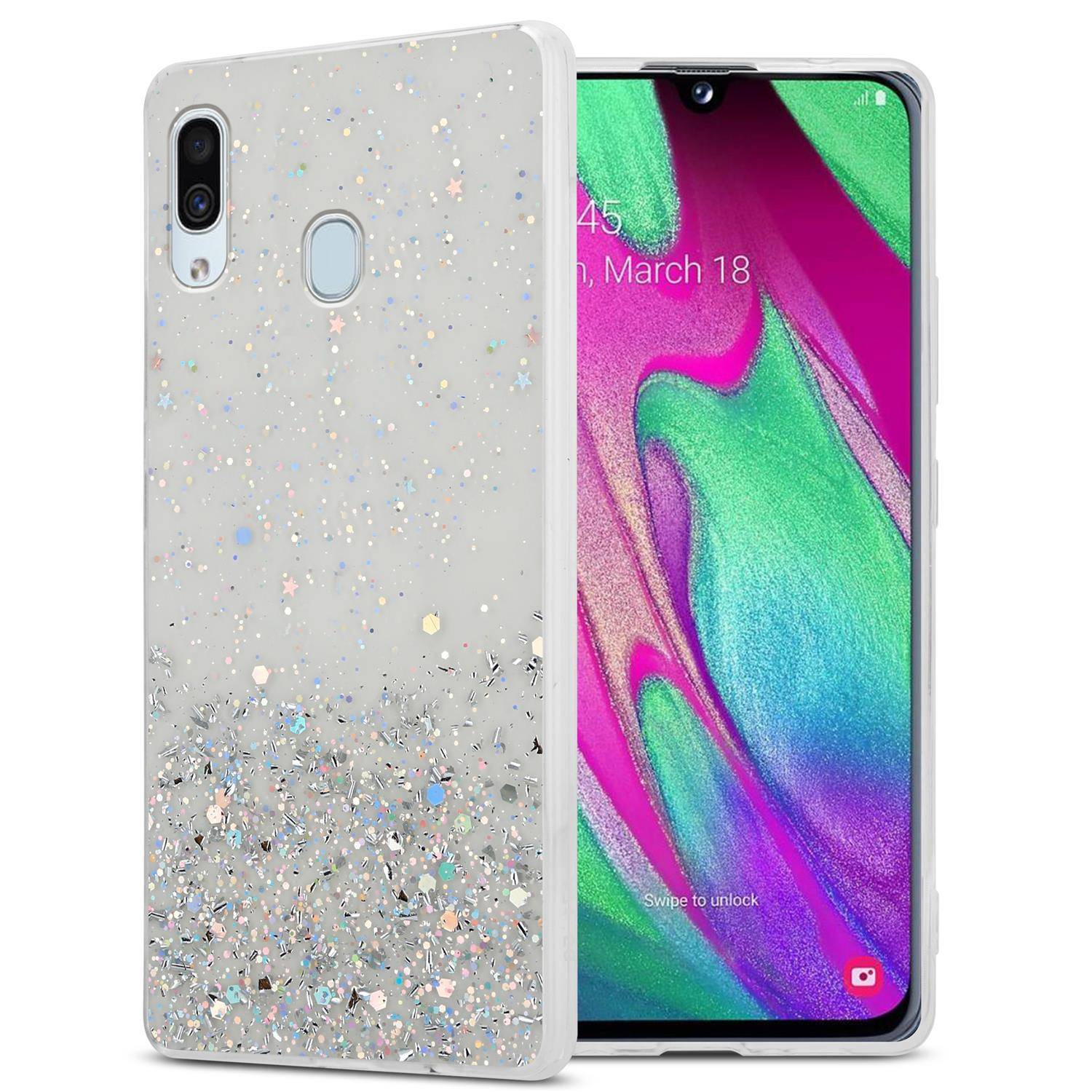 Cadorabo Hülle für Samsung Galaxy A40 Schutz Hülle in Transparent Handyhülle TPU Etui Glitter Cover Case Glitzer