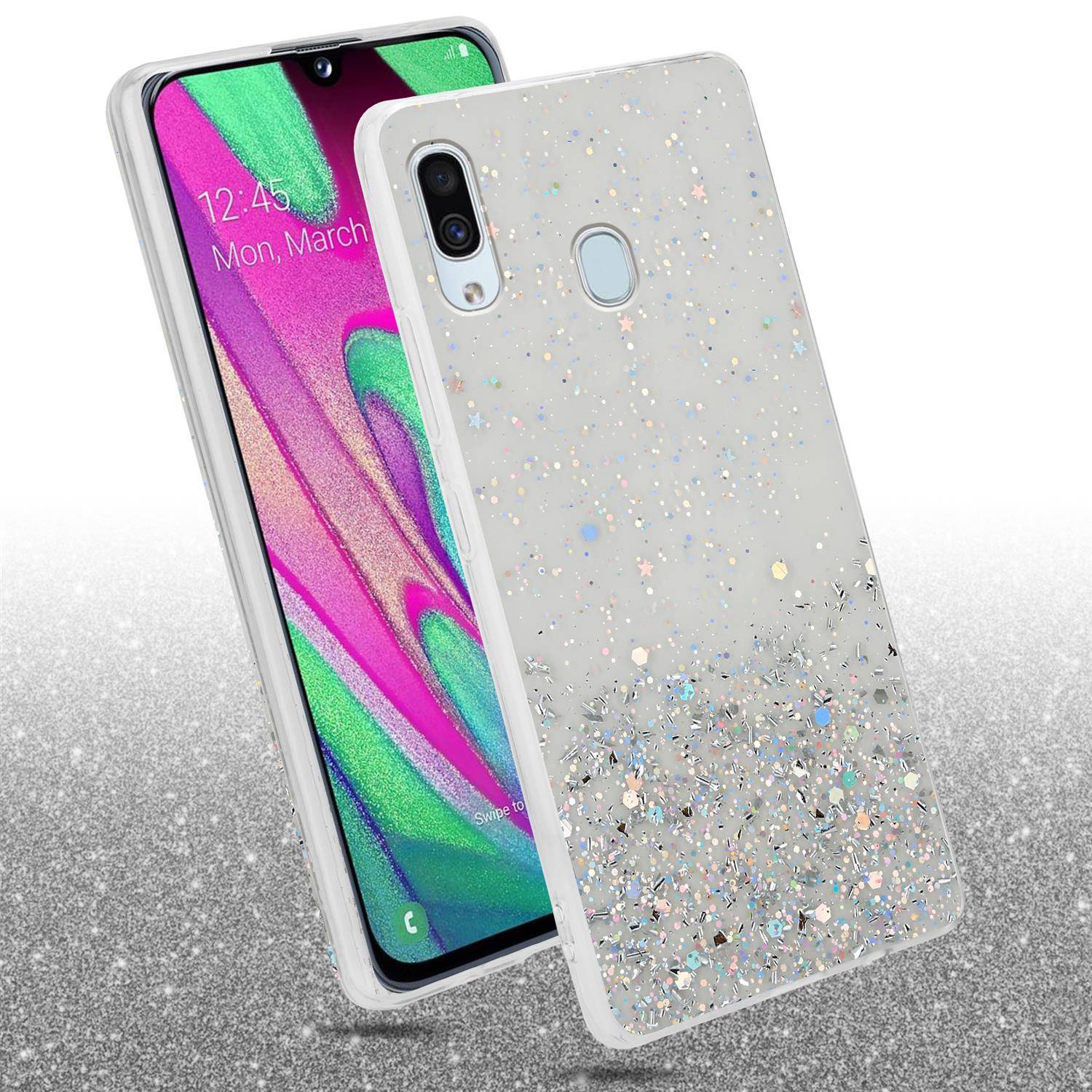 Cadorabo Hülle für Samsung Galaxy A40 Schutz Hülle in Transparent Handyhülle TPU Etui Glitter Cover Case Glitzer