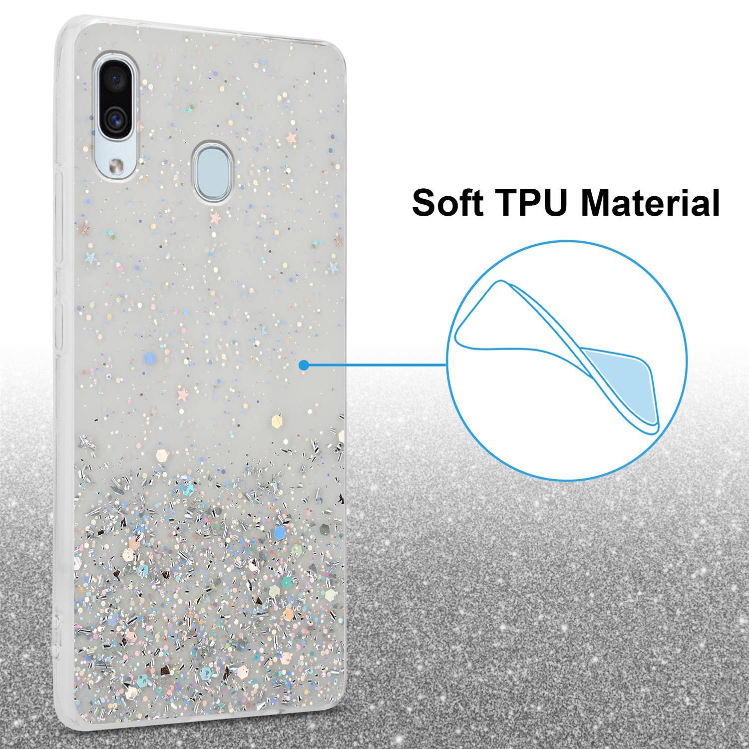 Cadorabo Hülle für Samsung Galaxy A40 Schutz Hülle in Transparent Handyhülle TPU Etui Glitter Cover Case Glitzer