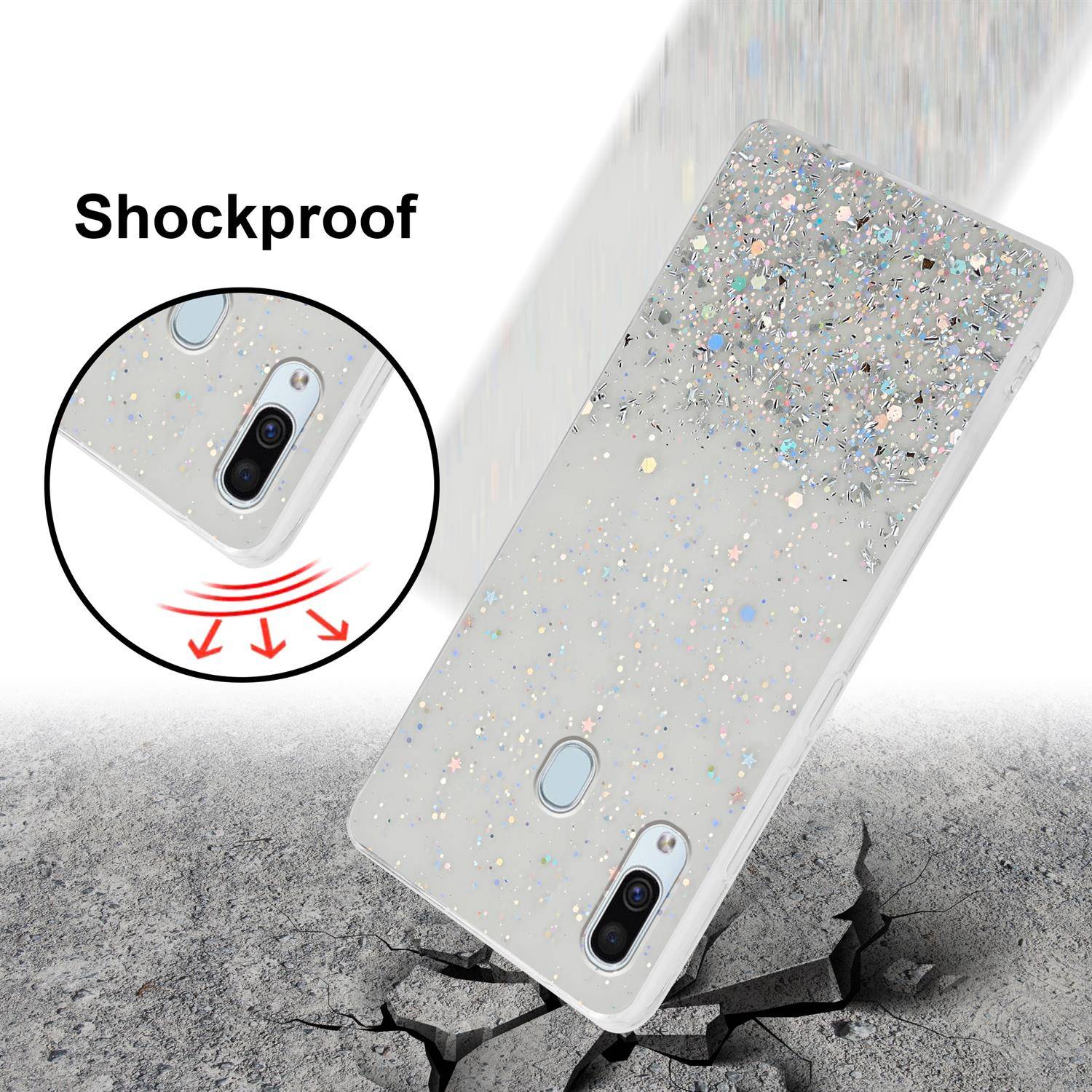 Cadorabo Hülle für Samsung Galaxy A40 Schutz Hülle in Transparent Handyhülle TPU Etui Glitter Cover Case Glitzer