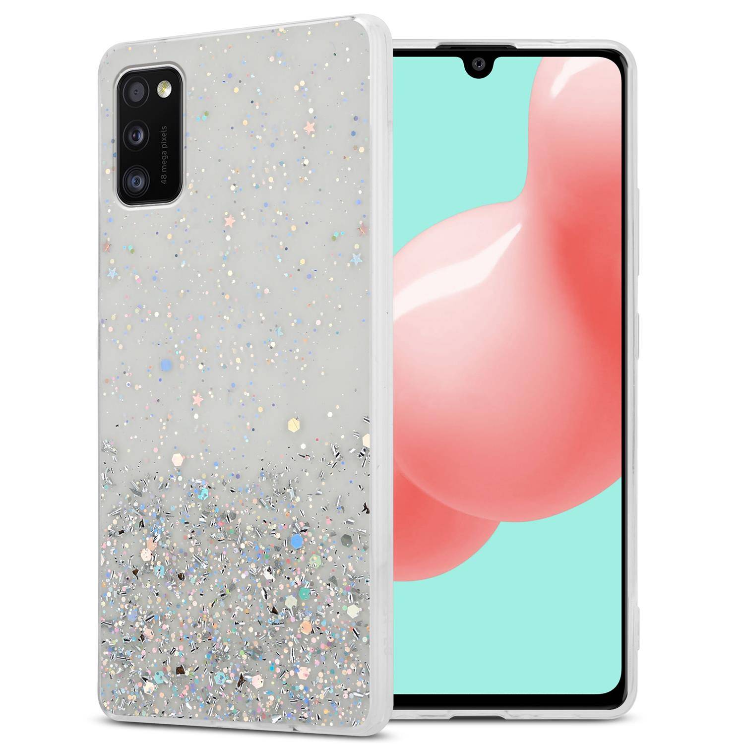 Cadorabo Hülle für Samsung Galaxy A41 Schutz Hülle in Transparent Handyhülle TPU Etui Glitter Cover Case Glitzer