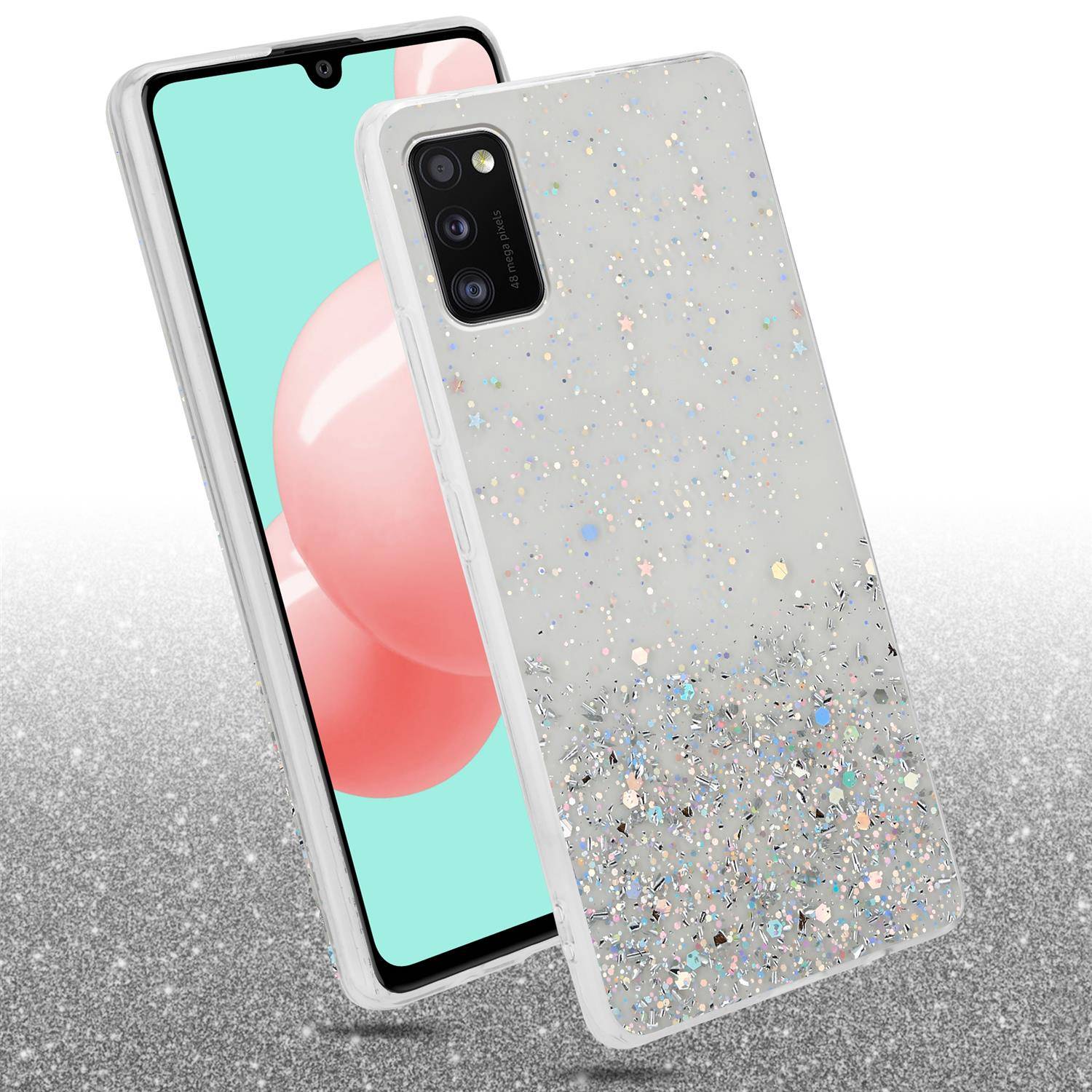 Cadorabo Hülle für Samsung Galaxy A41 Schutz Hülle in Transparent Handyhülle TPU Etui Glitter Cover Case Glitzer