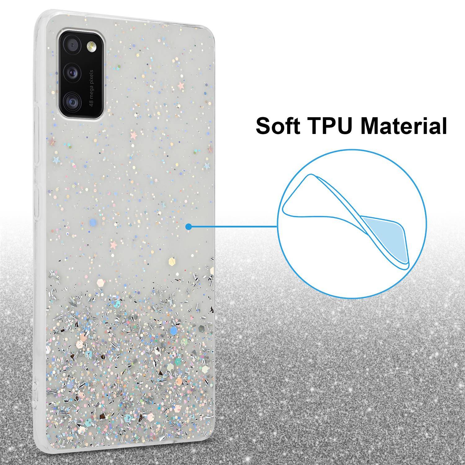 Cadorabo Hülle für Samsung Galaxy A41 Schutz Hülle in Transparent Handyhülle TPU Etui Glitter Cover Case Glitzer