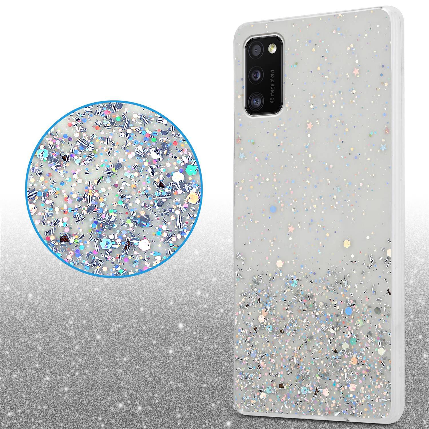 Cadorabo Hülle für Samsung Galaxy A41 Schutz Hülle in Transparent Handyhülle TPU Etui Glitter Cover Case Glitzer