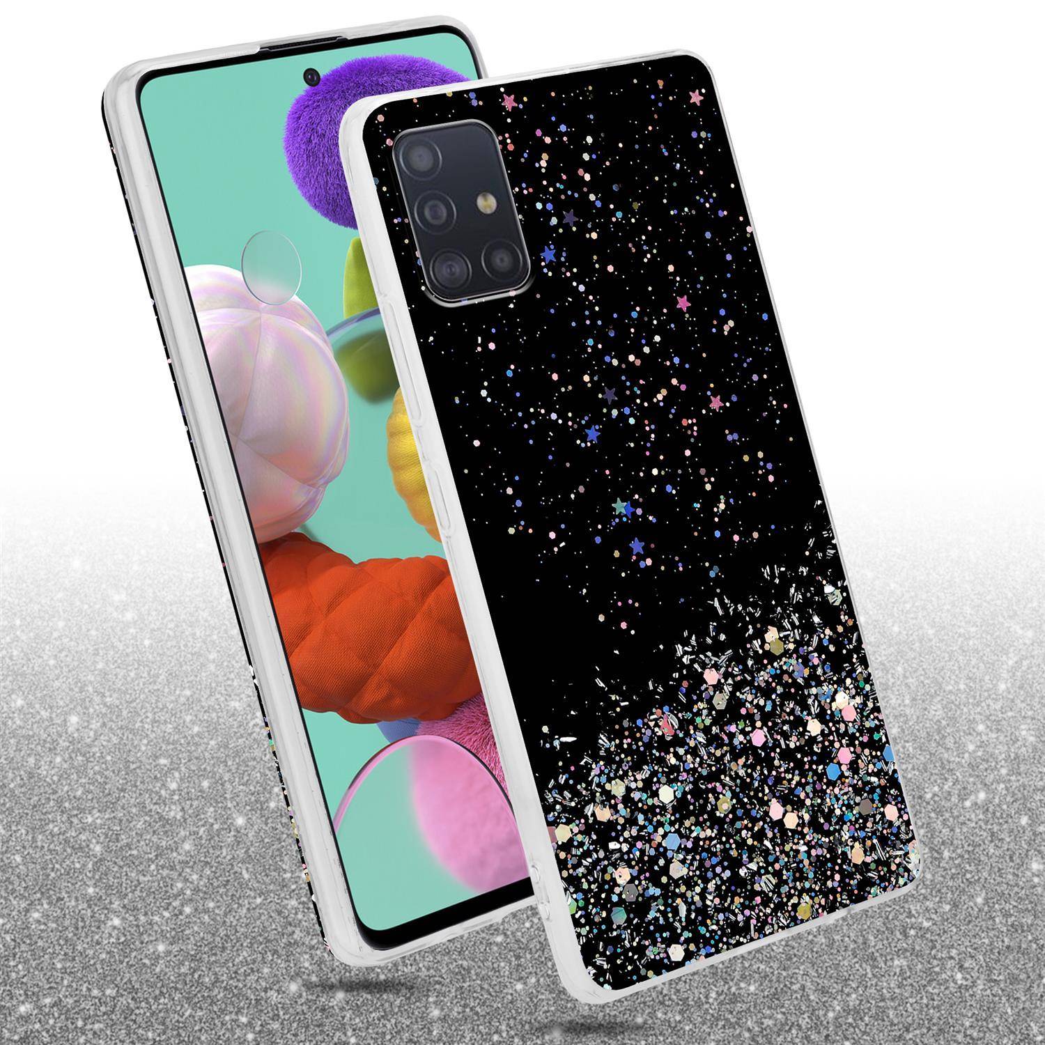 Cadorabo Hülle für Samsung Galaxy A51 4G / M40s Schutz Hülle in Schwarz Handyhülle TPU Etui Glitter Cover Case Glitzer