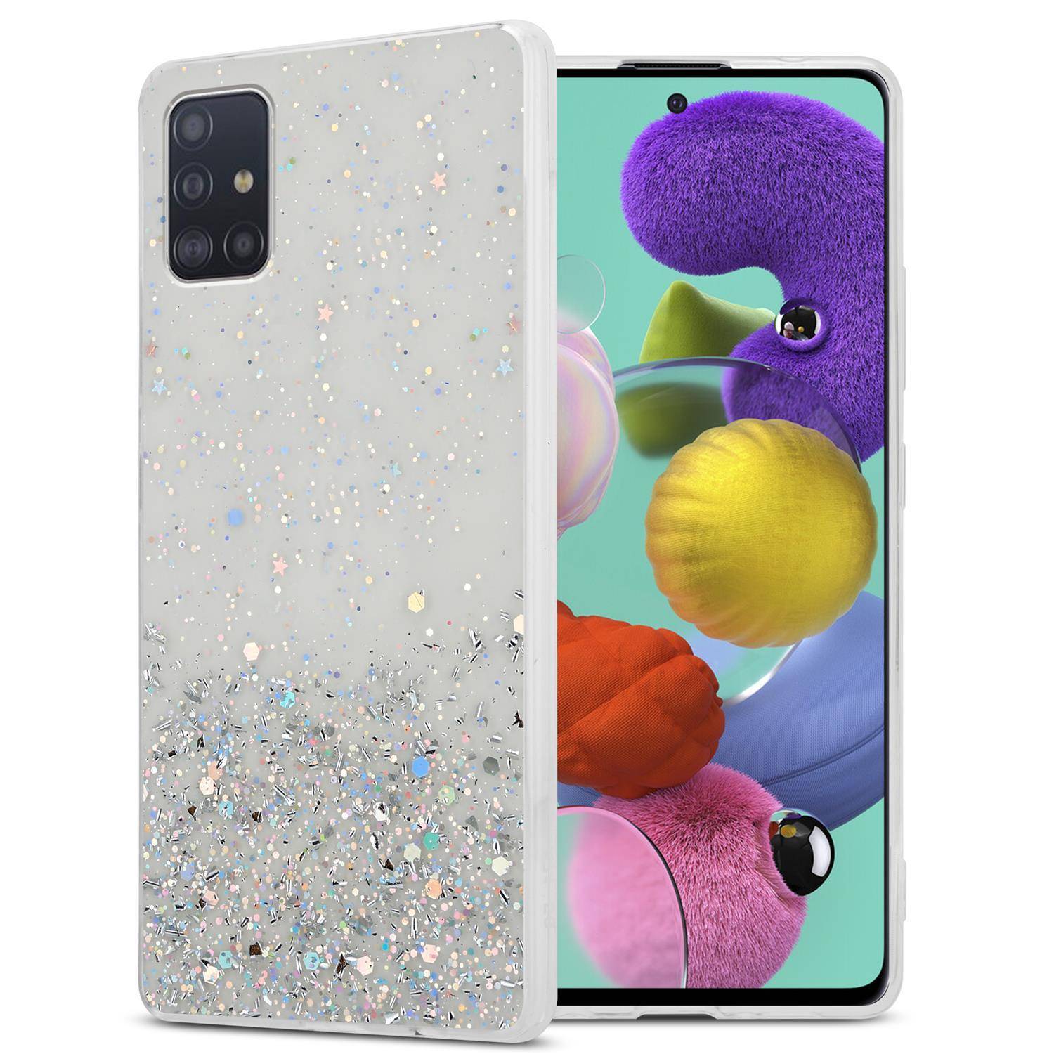 Cadorabo Hülle für Samsung Galaxy A51 4G / M40s Schutz Hülle in Transparent Handyhülle TPU Etui Glitter Cover Case