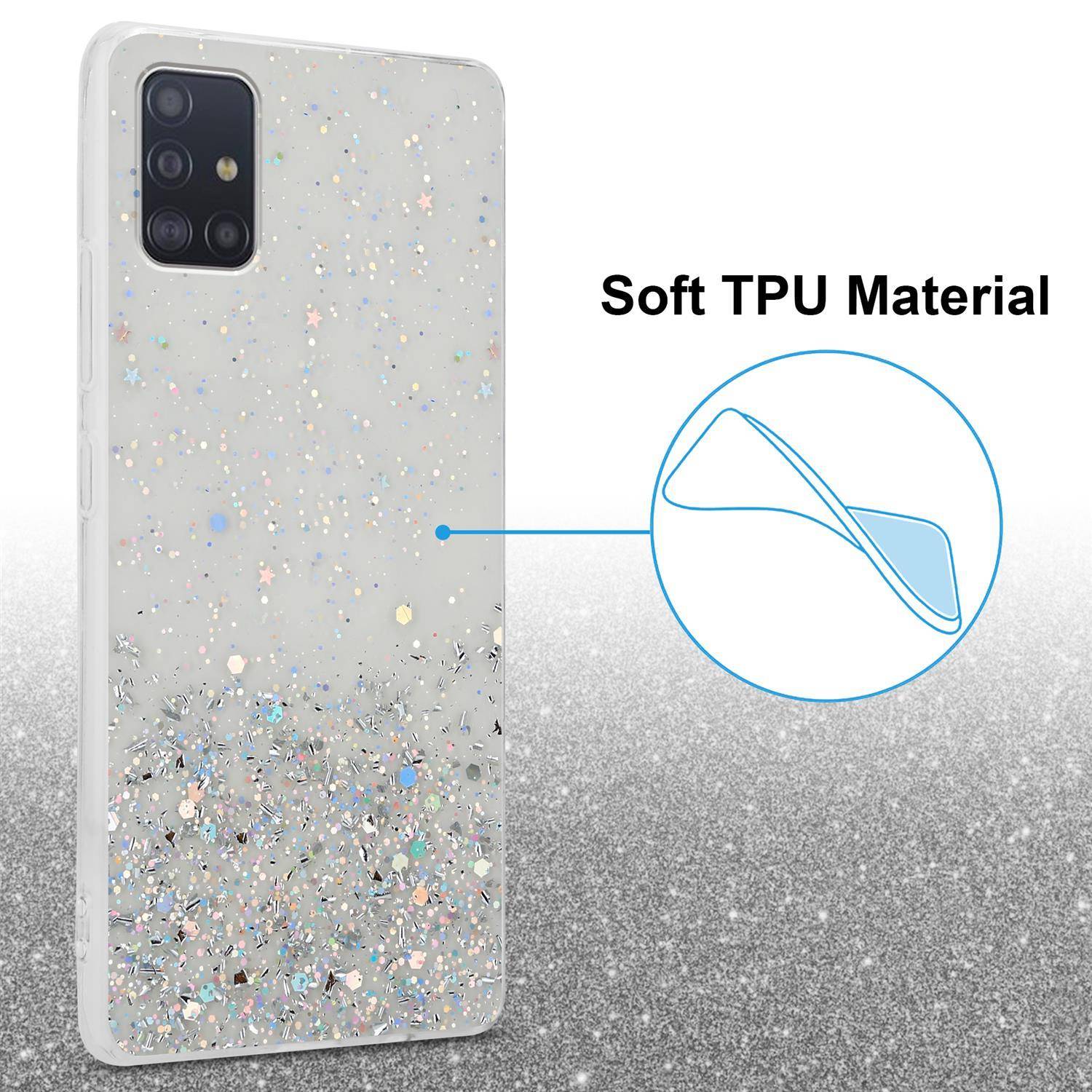 Cadorabo Hülle für Samsung Galaxy A51 4G / M40s Schutz Hülle in Transparent Handyhülle TPU Etui Glitter Cover Case