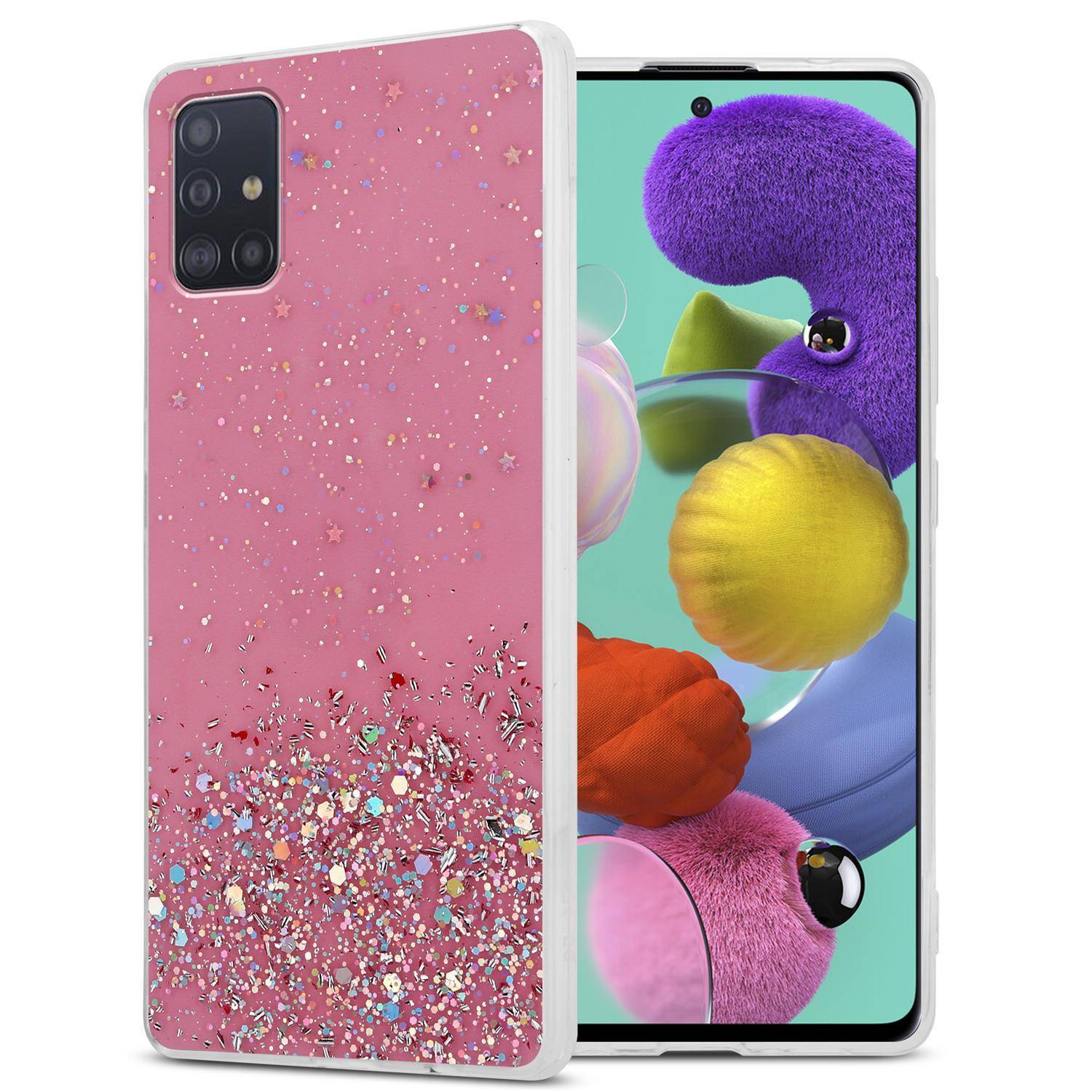 Cadorabo Hülle für Samsung Galaxy A51 4G / M40s Schutz Hülle in Rosa Handyhülle TPU Etui Glitter Cover Case Glitzer