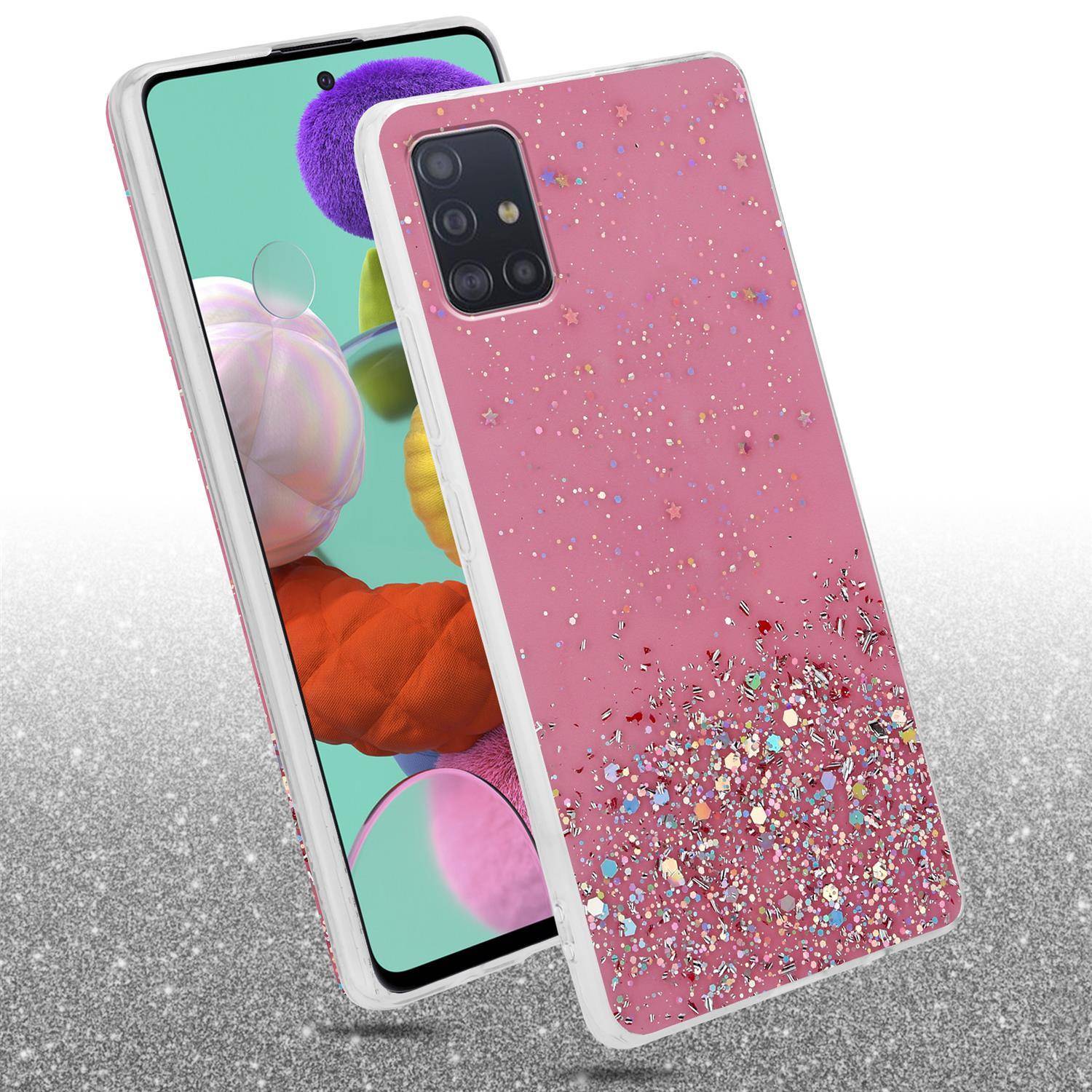 Cadorabo Hülle für Samsung Galaxy A51 4G / M40s Schutz Hülle in Rosa Handyhülle TPU Etui Glitter Cover Case Glitzer