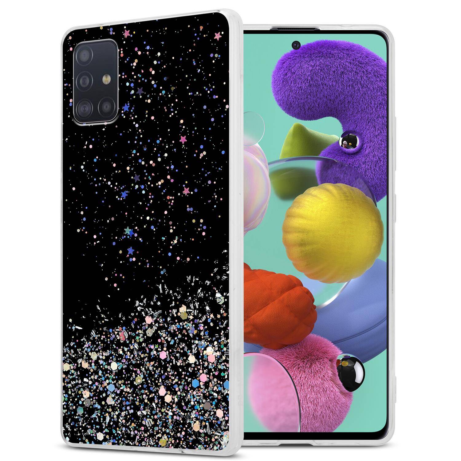 Cadorabo Hülle für Samsung Galaxy A51 5G Schutz Hülle in Schwarz Handyhülle TPU Etui Glitter Cover Case Glitzer