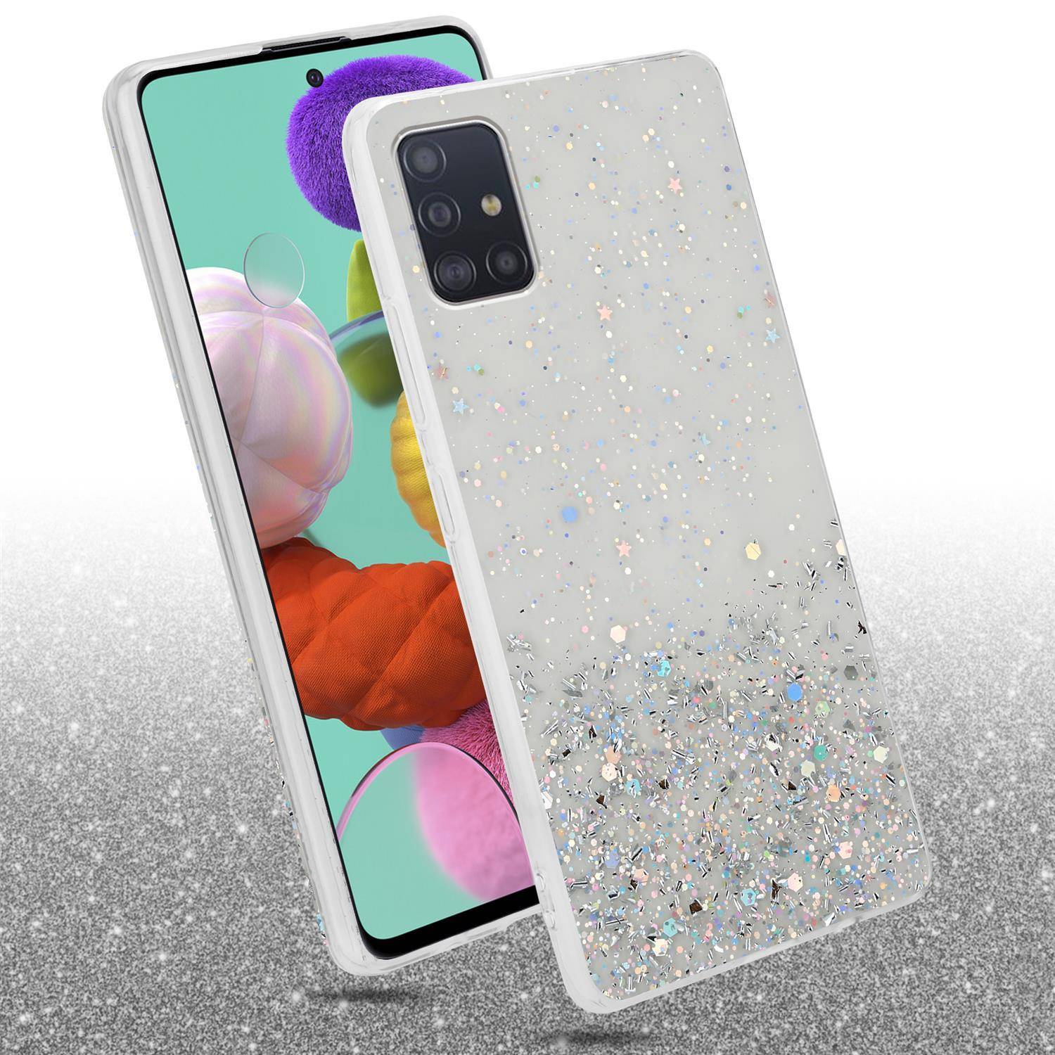 Cadorabo Hülle für Samsung Galaxy A51 5G Schutz Hülle in Transparent Handyhülle TPU Etui Glitter Cover Case Glitzer