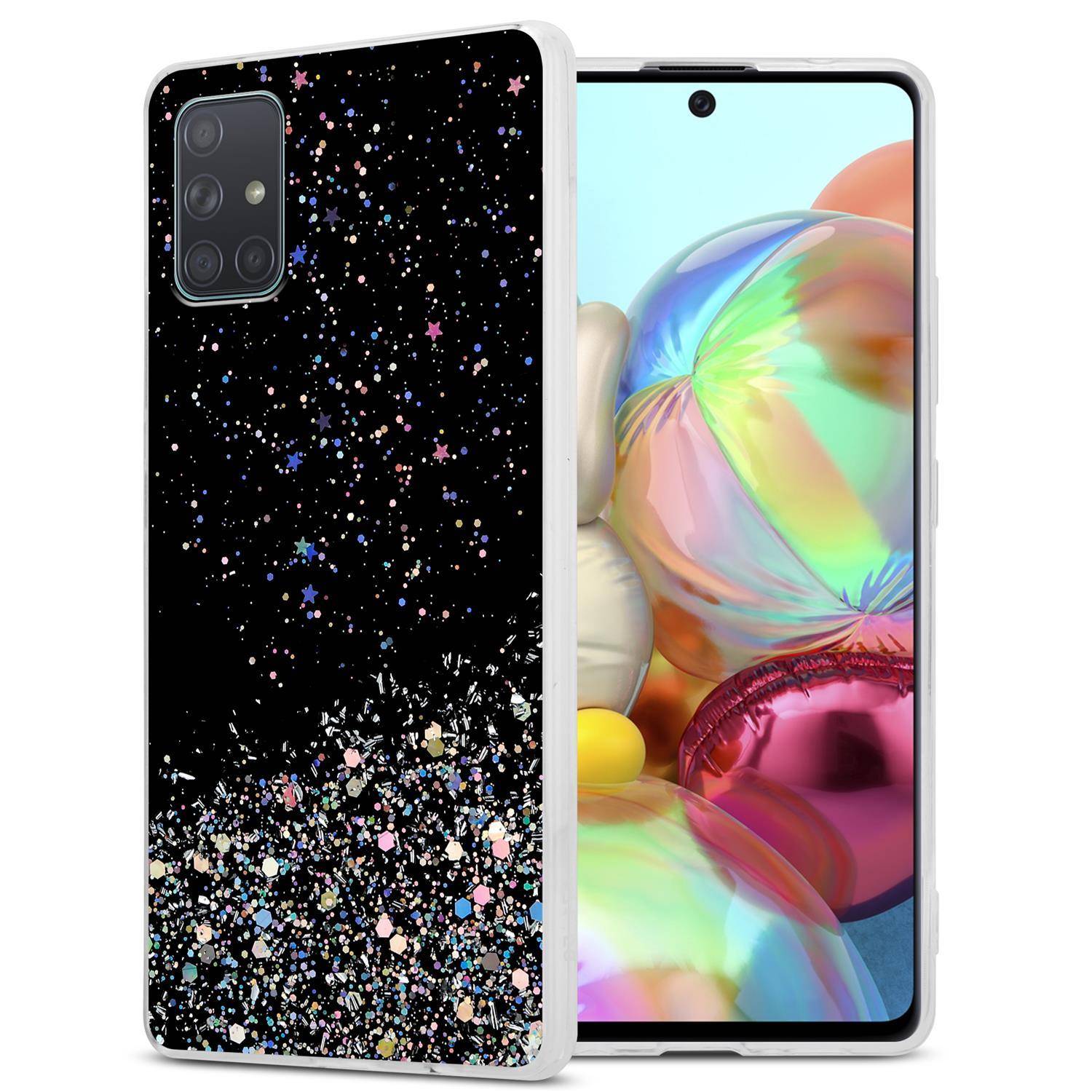 Cadorabo Hülle für Samsung Galaxy A71 4G Schutz Hülle in Schwarz Handyhülle TPU Etui Glitter Cover Case Glitzer