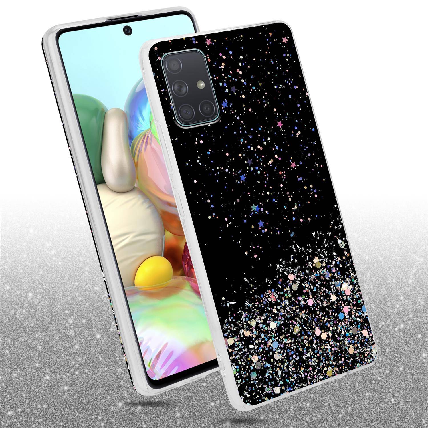 Cadorabo Hülle für Samsung Galaxy A71 4G Schutz Hülle in Schwarz Handyhülle TPU Etui Glitter Cover Case Glitzer